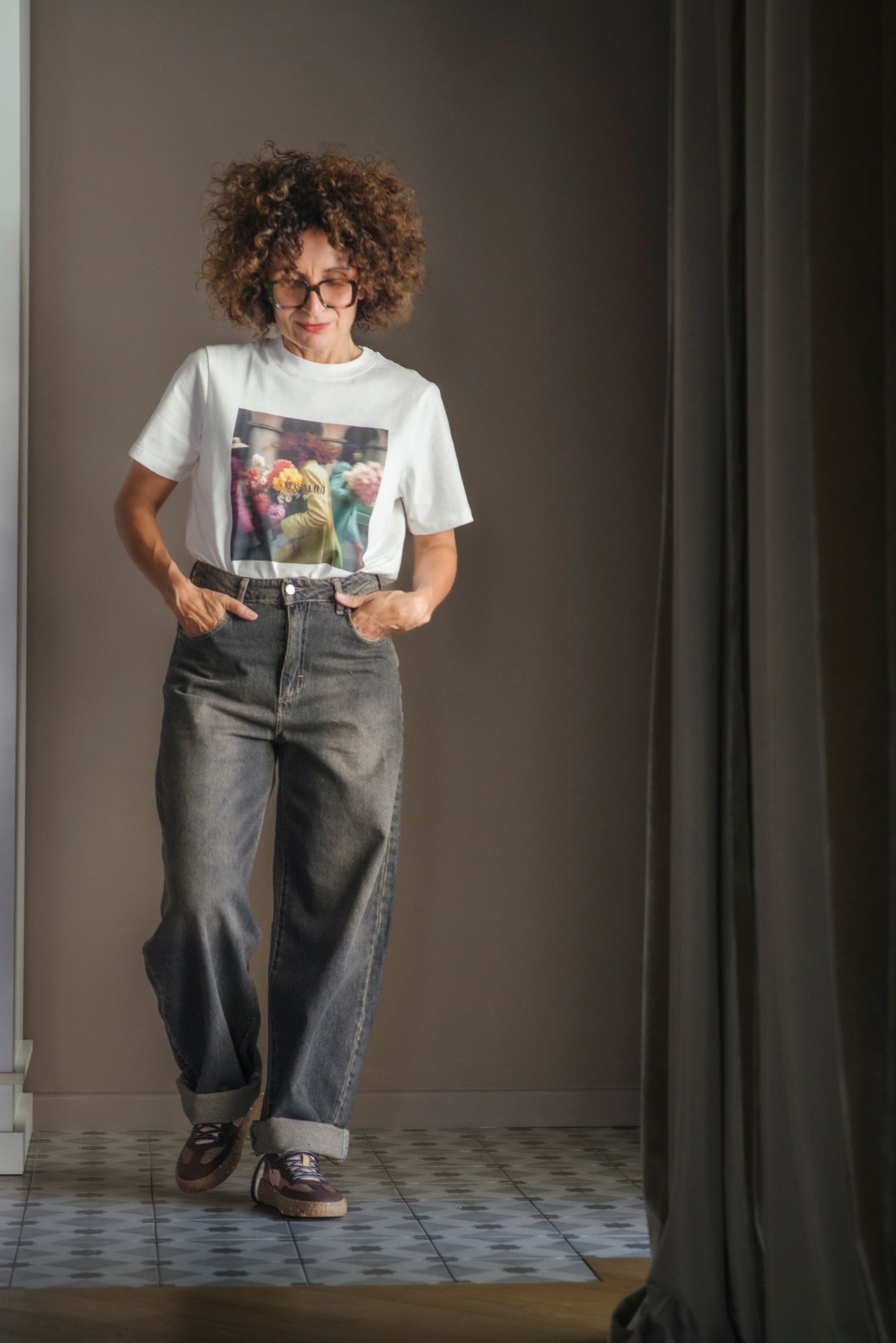 Pantalone denim grigio effetto vintage