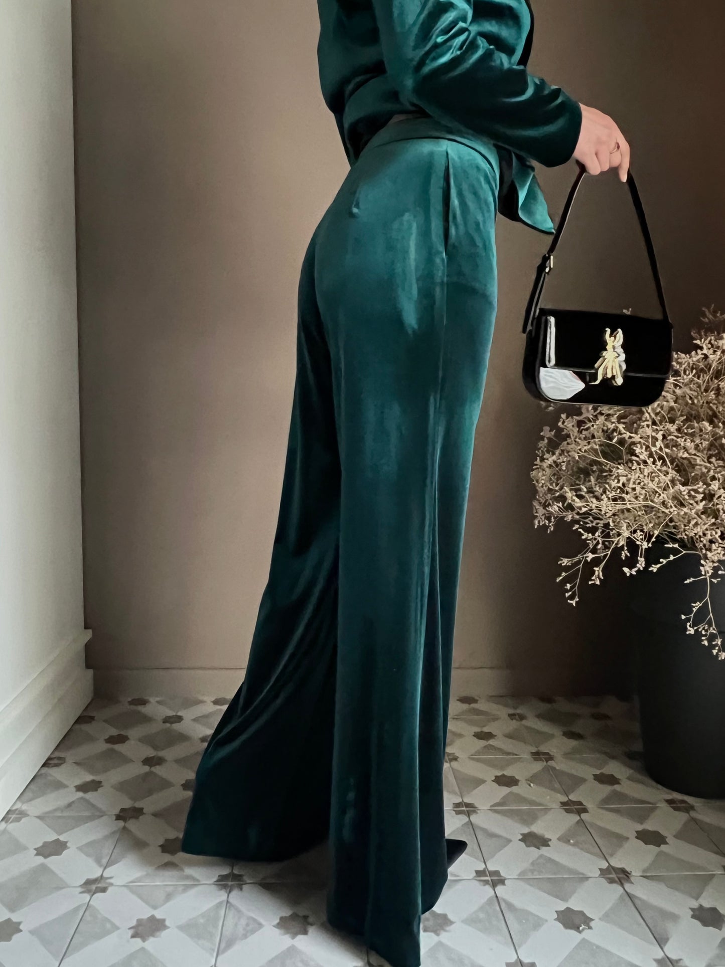 Pantalone a palazzo in velluto gree