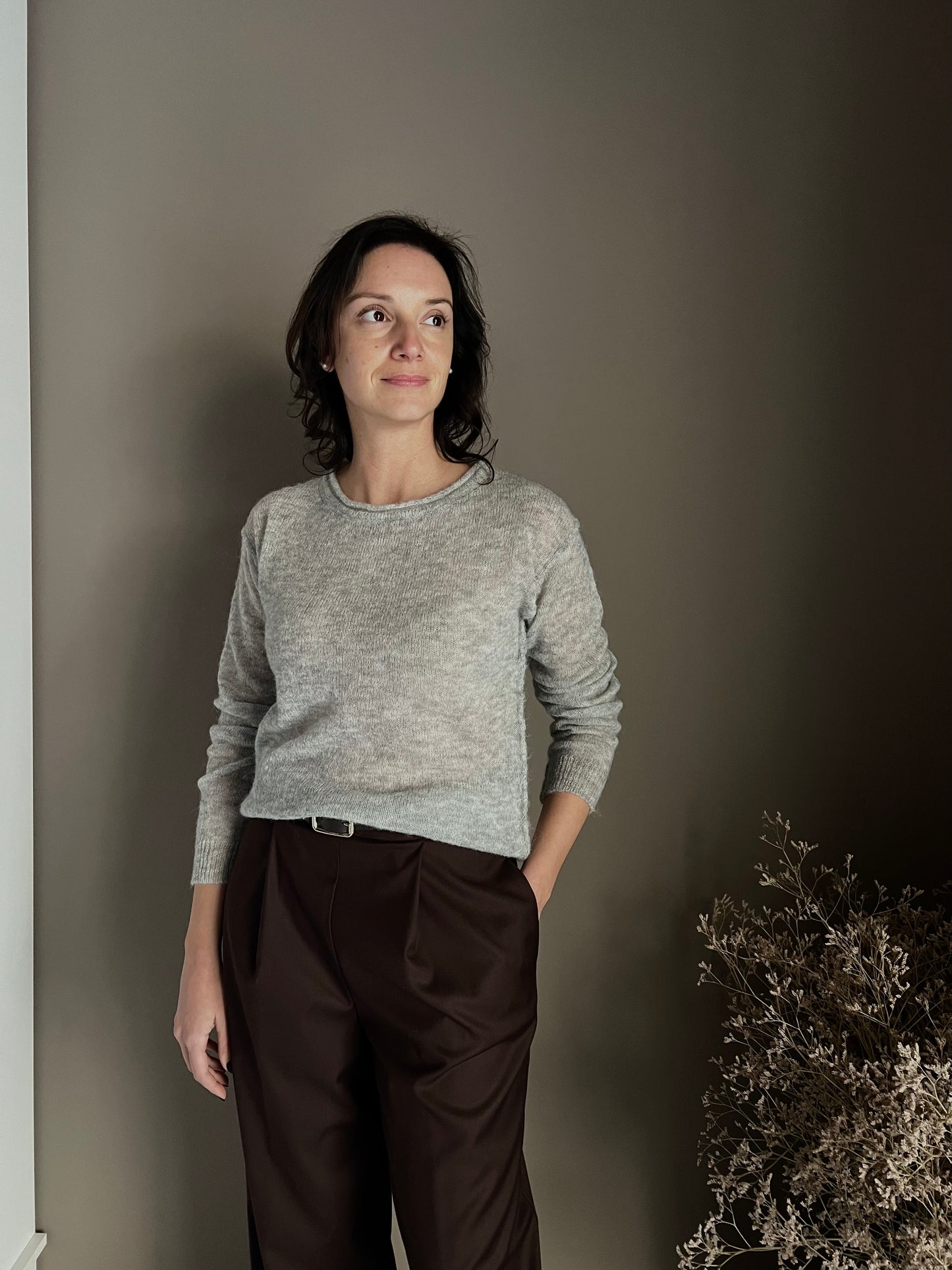 Maglia girocollo in lana e alpaca Noumeno Concept grigio perla