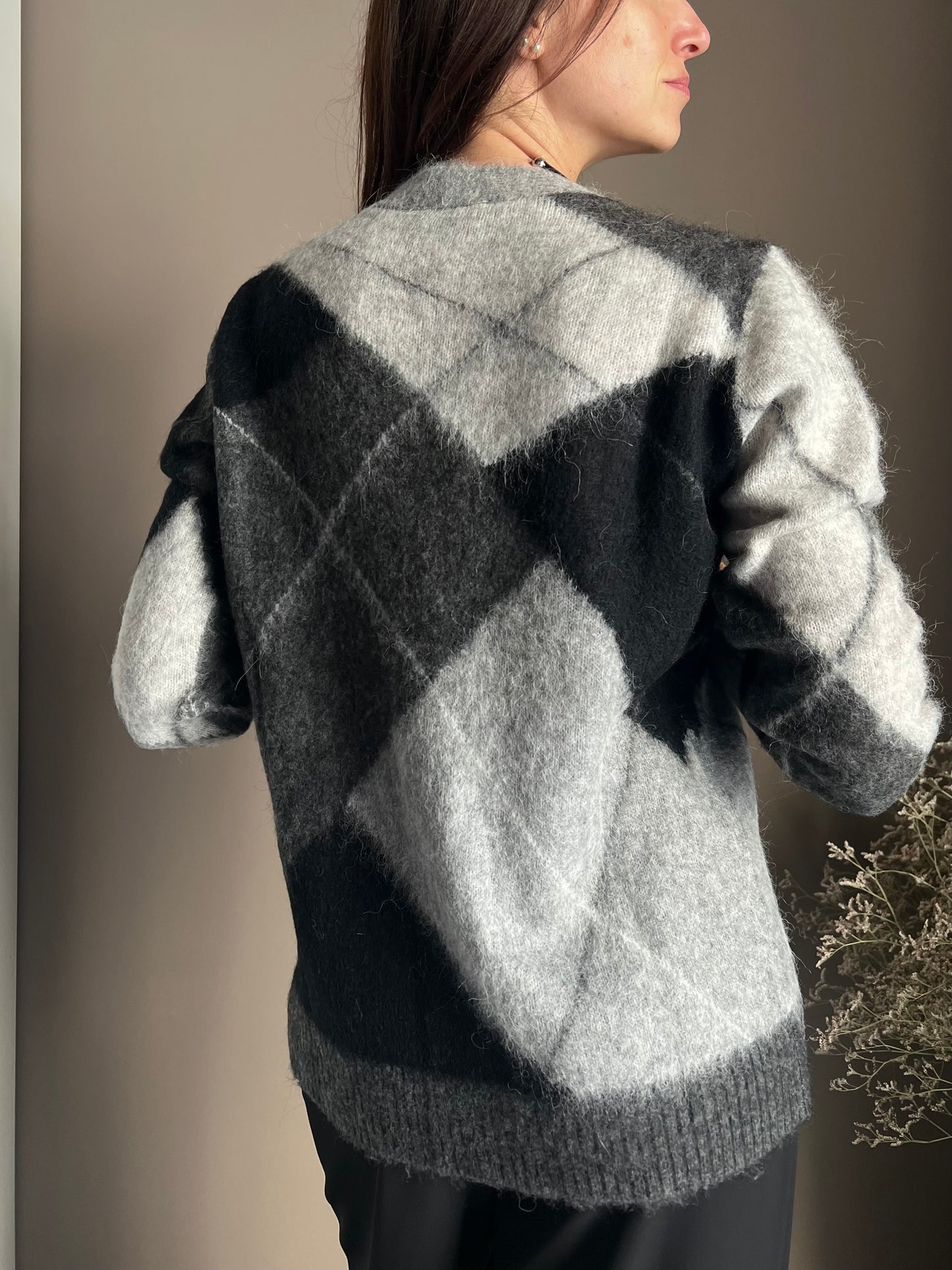 Cardigan losanghe in misto lana e Alpaca