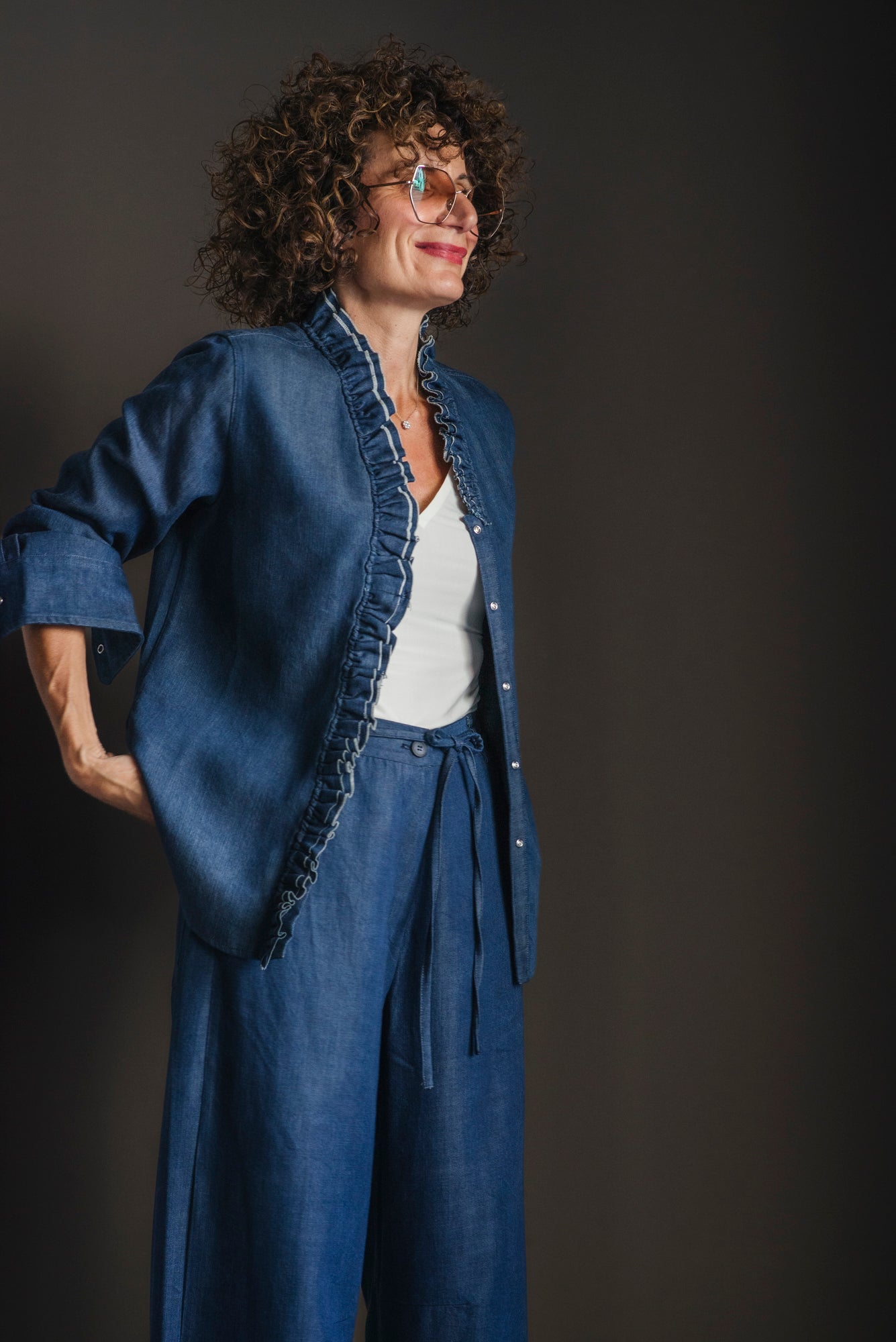 Camicia in denim con rouches