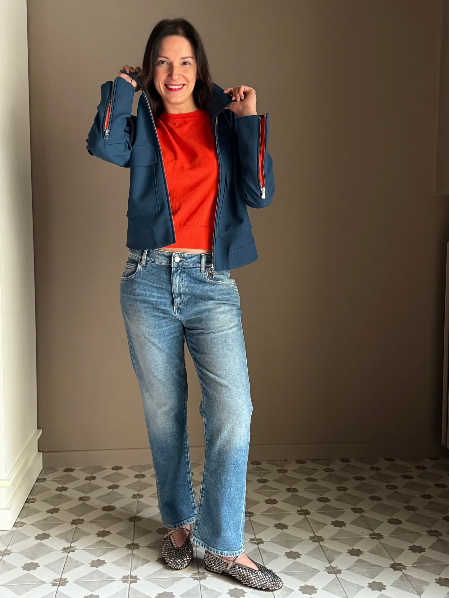 Pantalone denim straight vita bassa