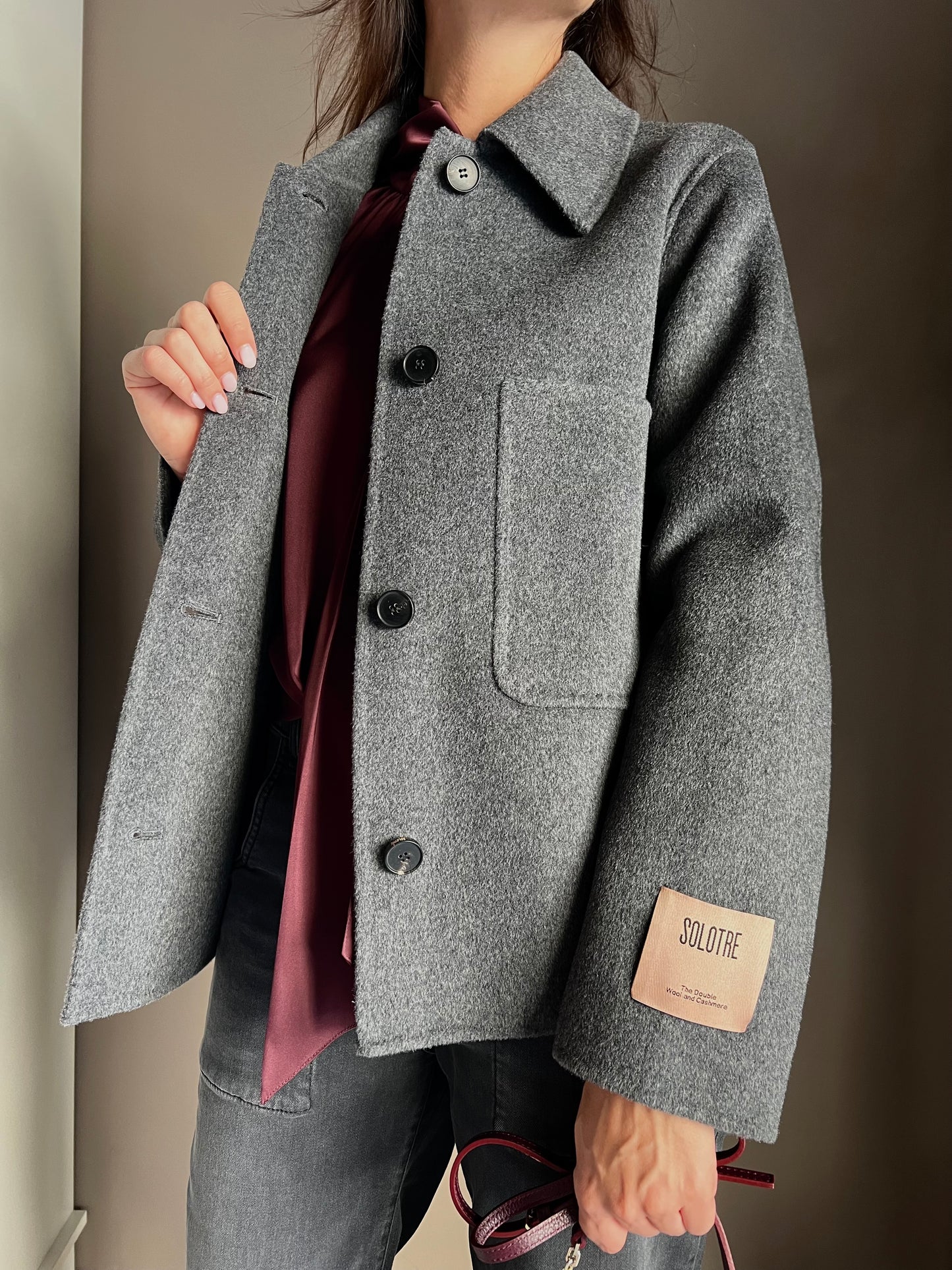 Giacca shacket in lana e cashmere grigio