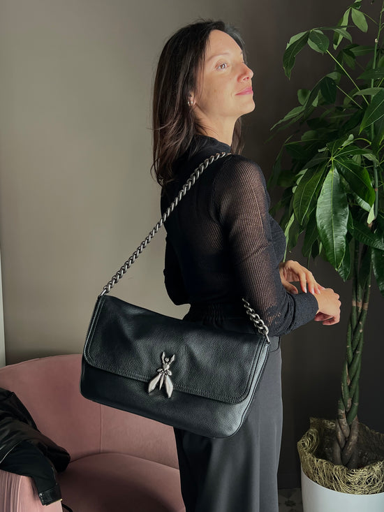Borsa a spalla Fly media in pelle con catena