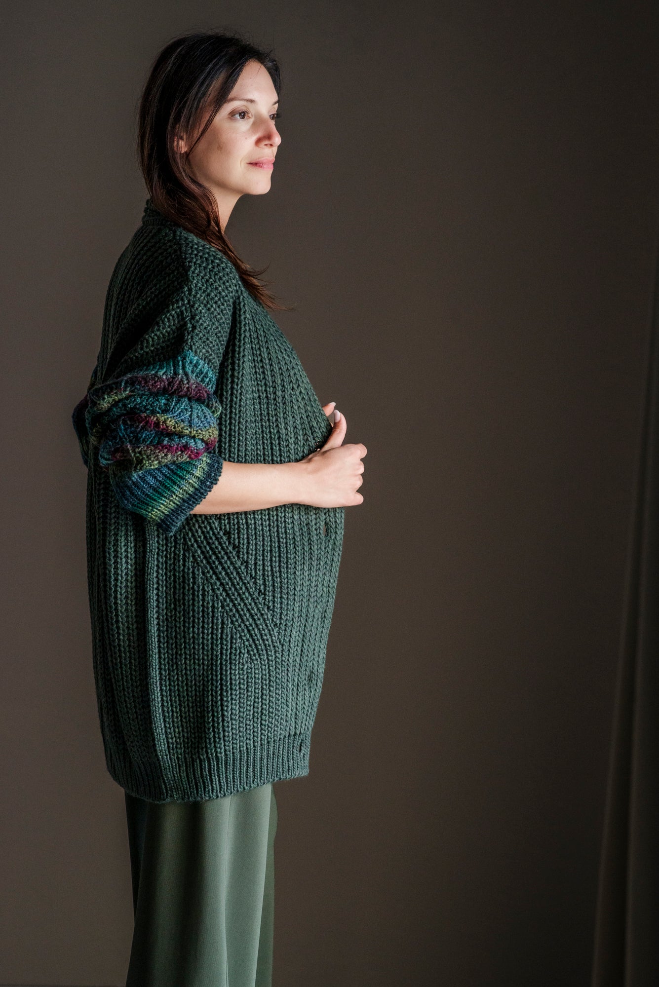 Cardigan oversize misto lana verde militare