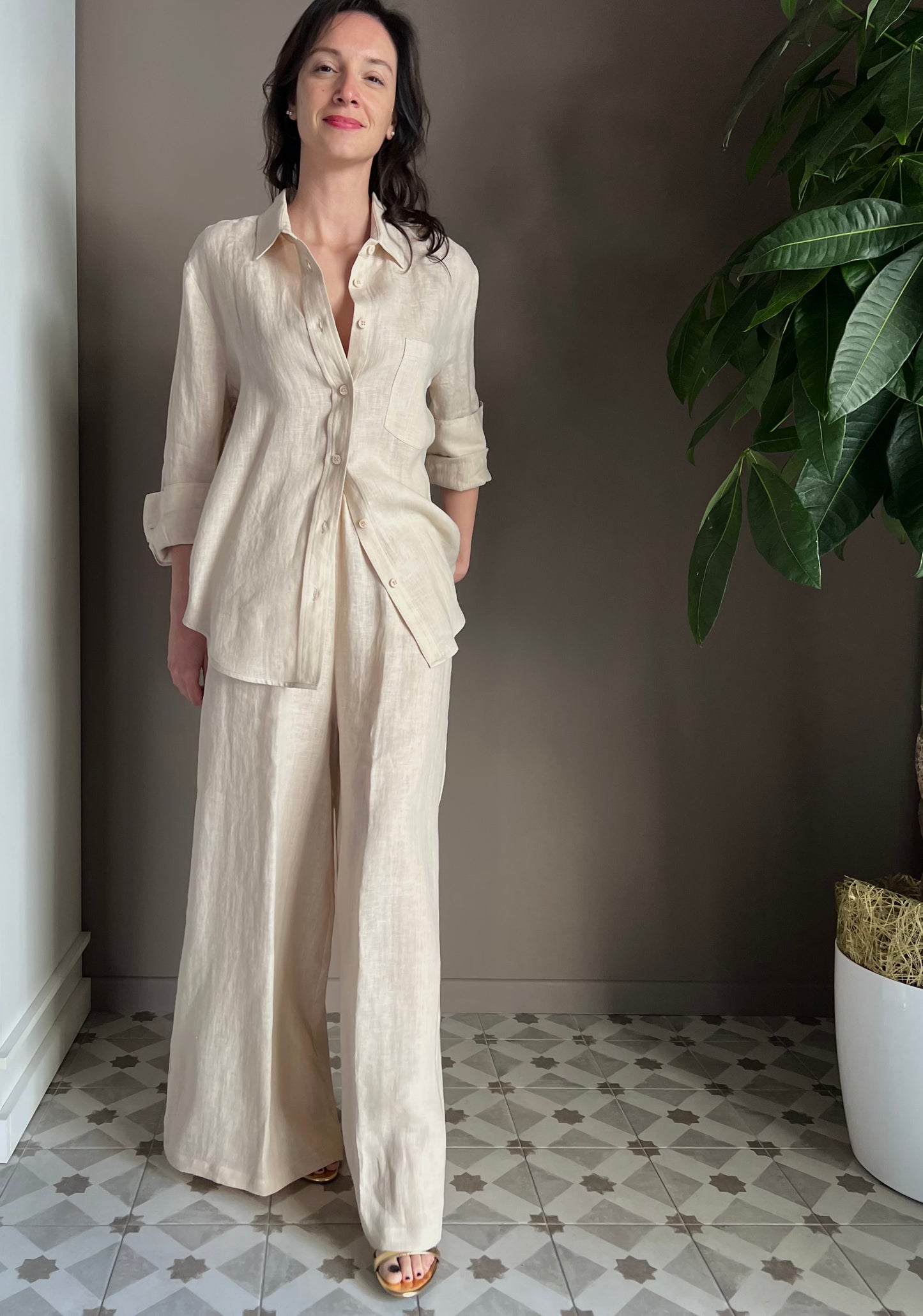 Camicia in lino linea maschile beige