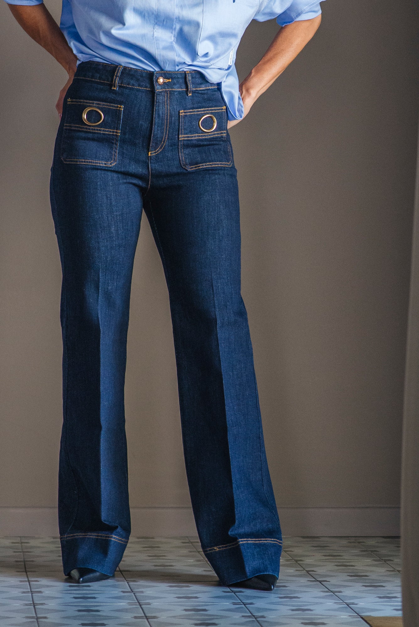 Pantalone denim Flare in tessuto Candiani