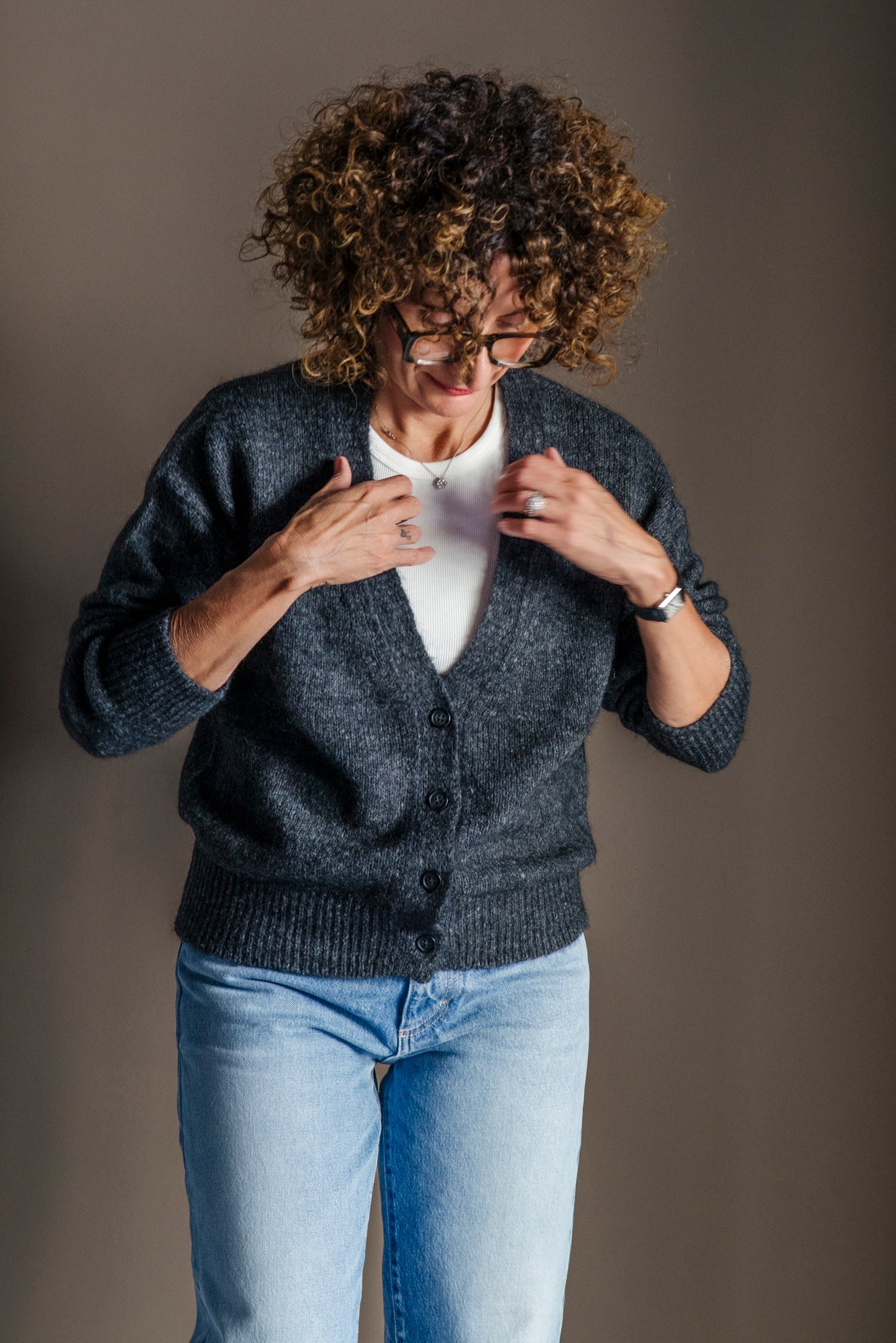 Cardigan in misto alpaca grigio antracite