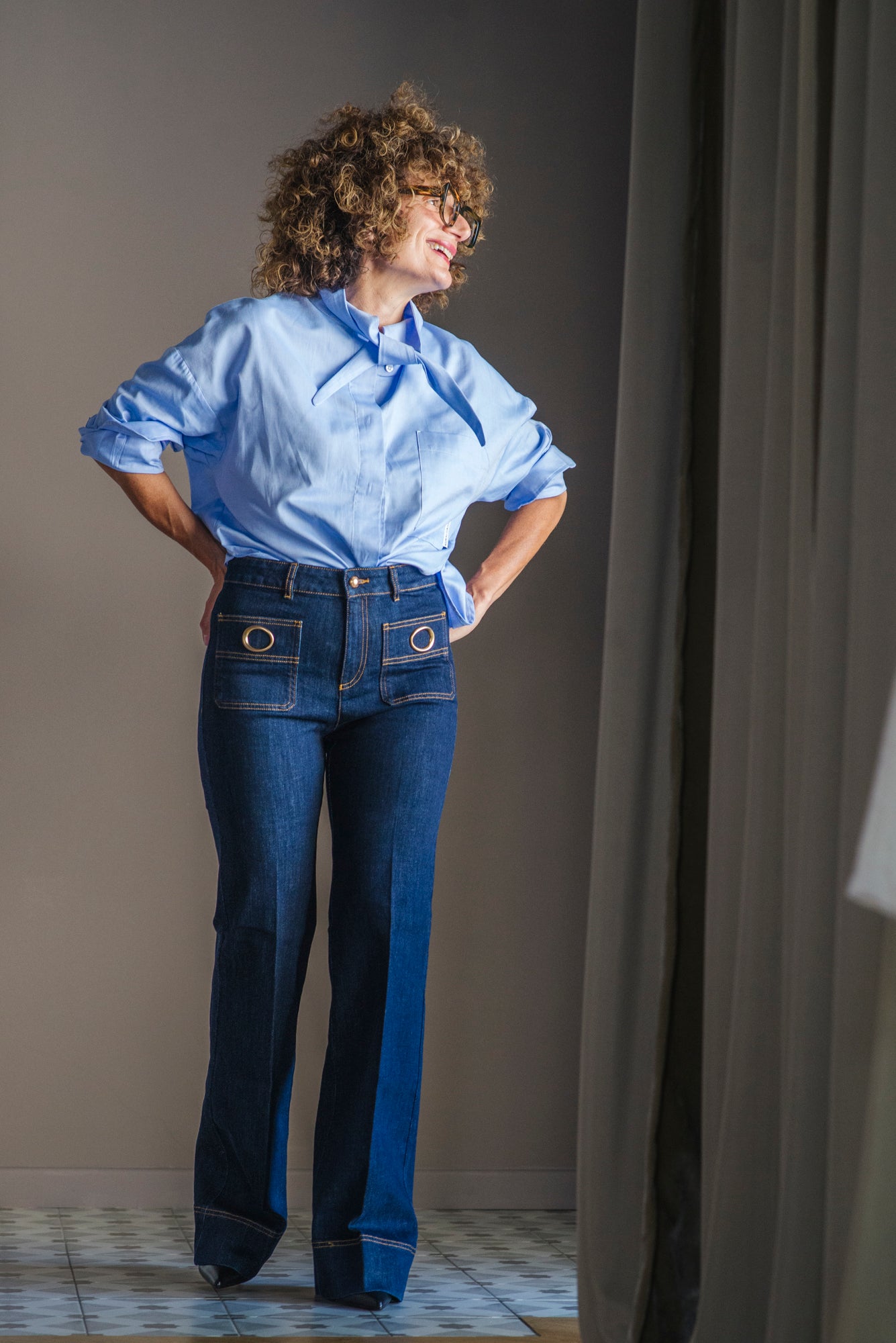 Pantalone denim Flare in tessuto Candiani