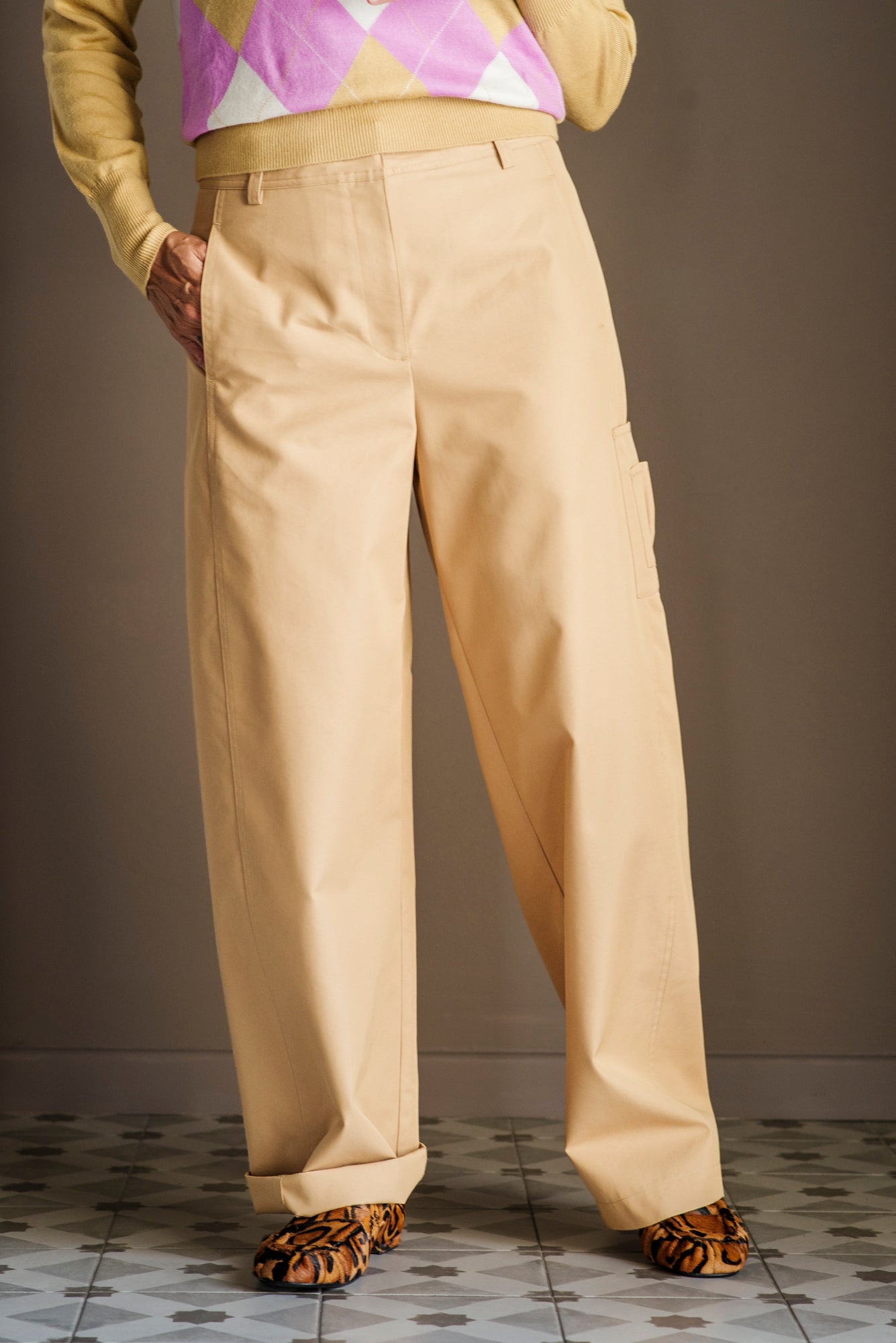 Pantalone cargo beige