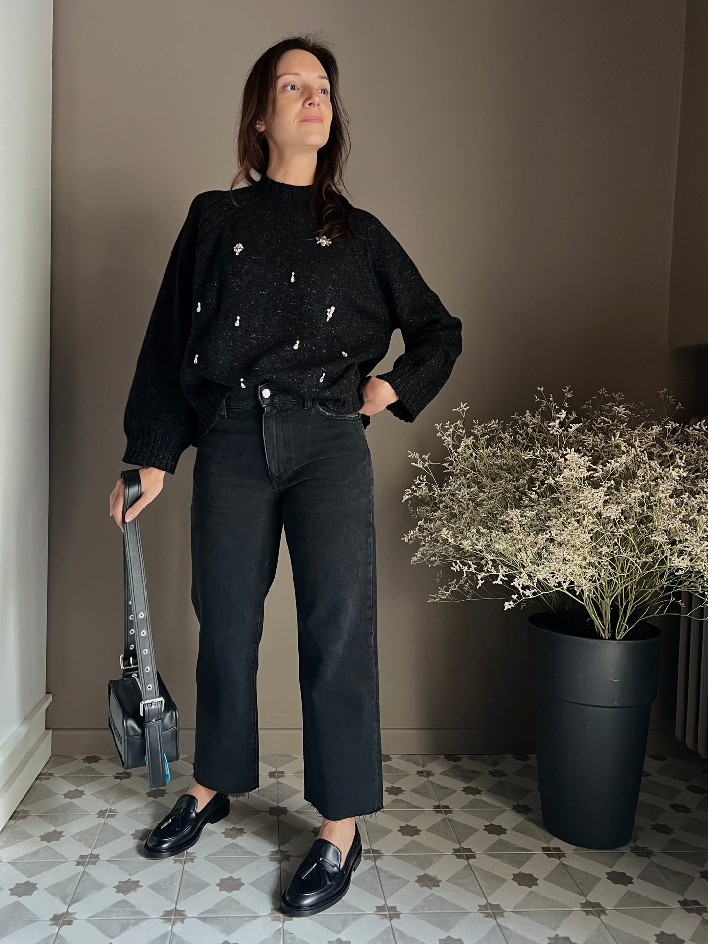 Maglioncino in pura lana mélange con dettagli jewels