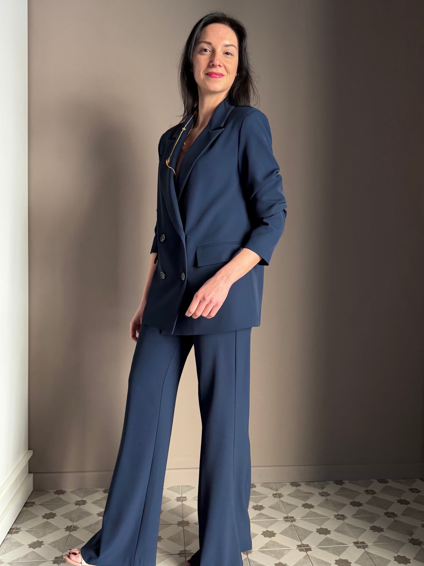 Giacca doppio petto in crepe Navy
