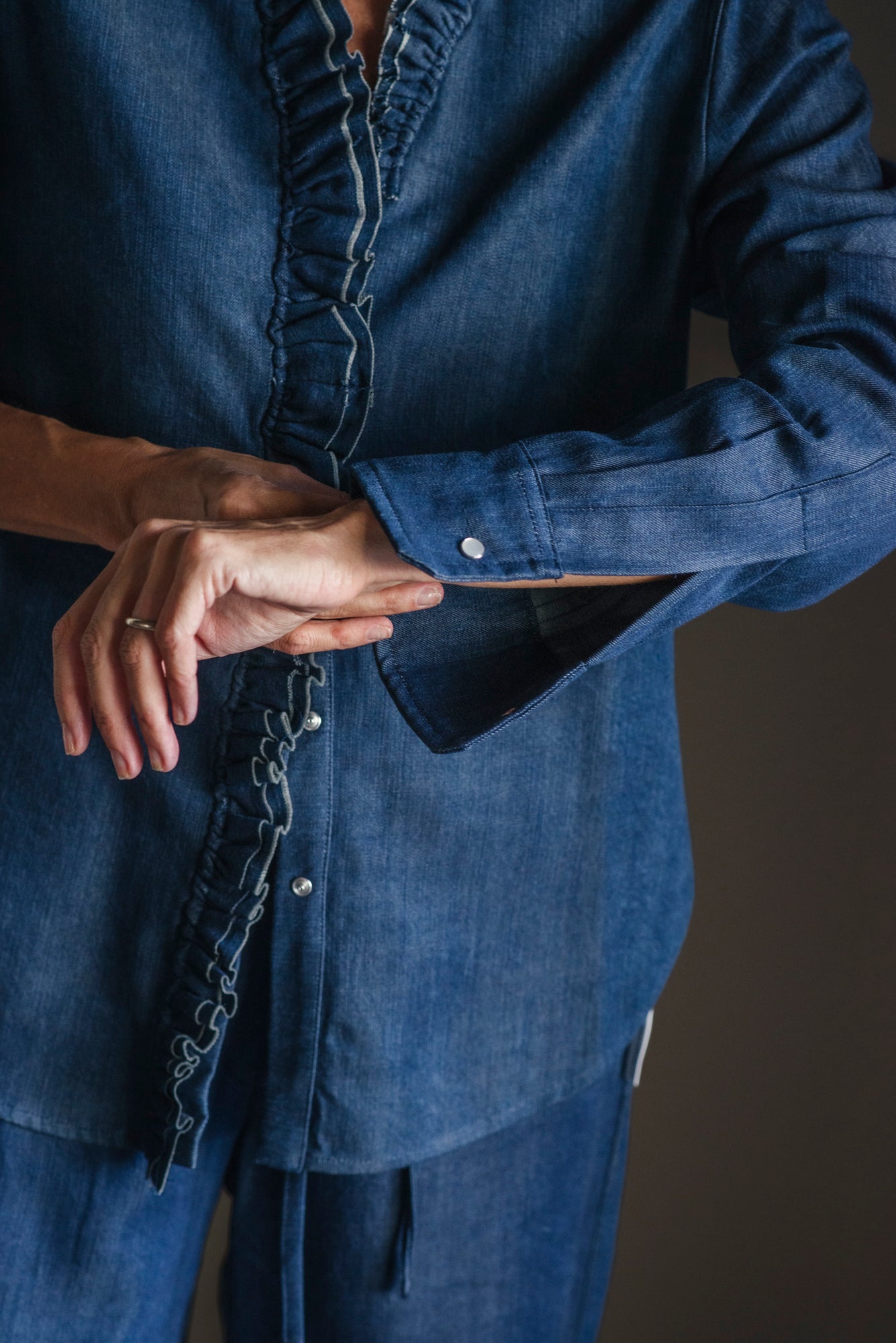 Camicia in denim con rouches