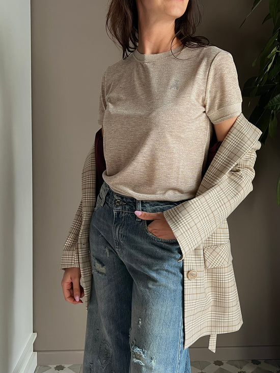Maglia in viscosa e lurex beige