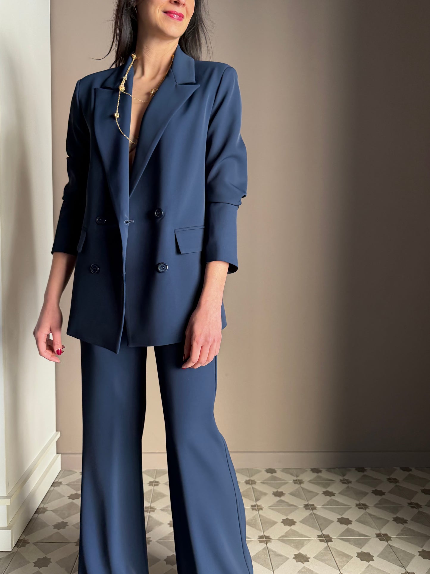 Giacca doppio petto in crepe Navy