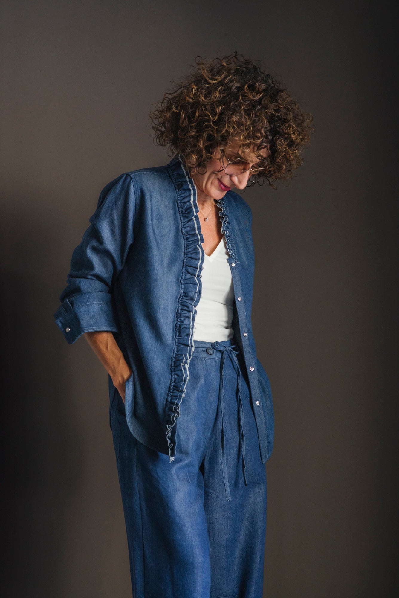 Camicia in denim con rouches