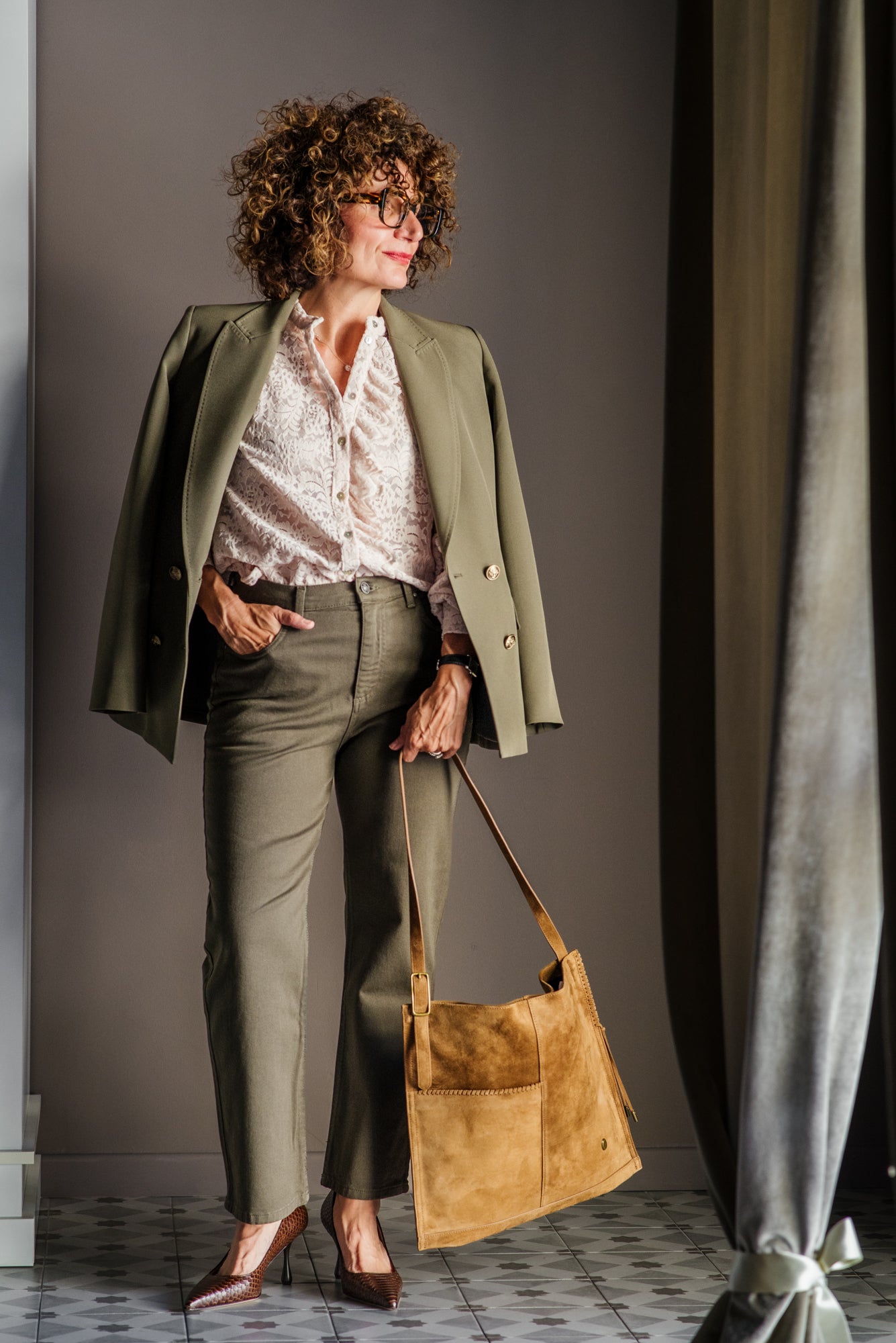 Pantalone 5 tasche in cotone verde Militare