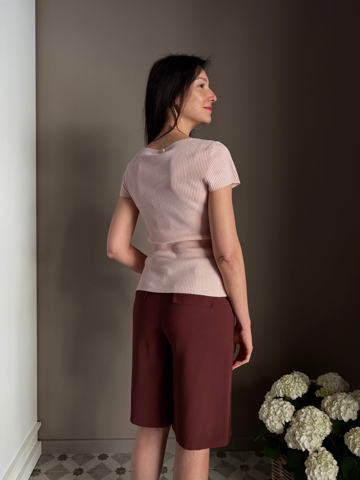 T-shirt in Maglia a Costine Petal