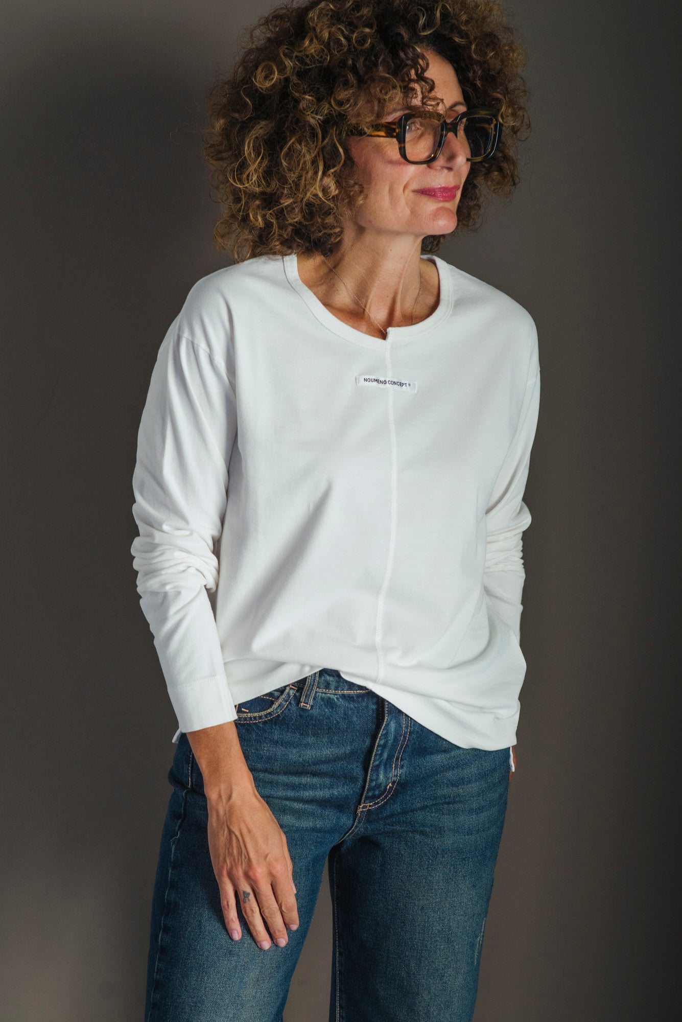 T-shirt manica lunga in cotone soft-touch Bianco Latte