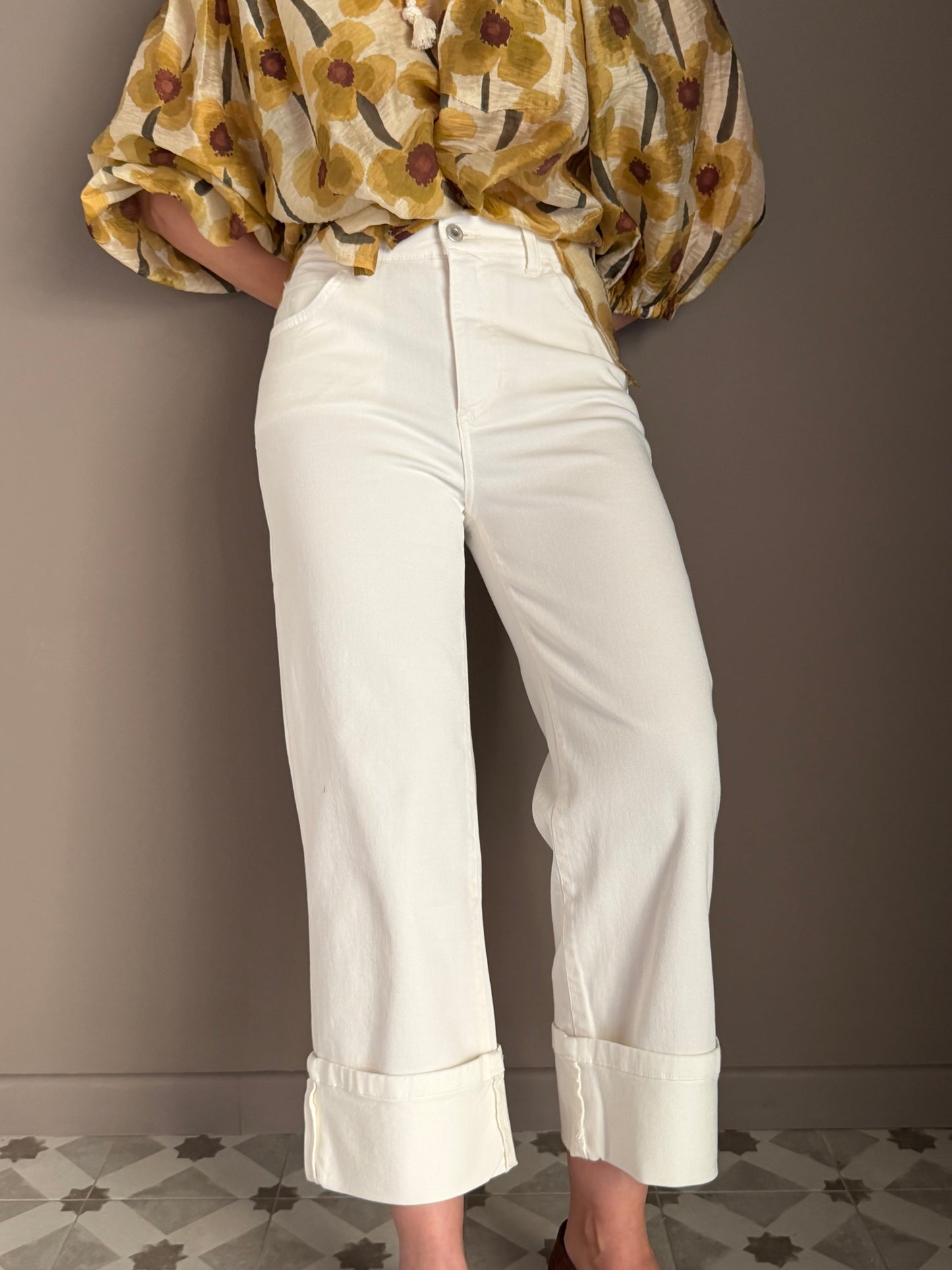 Pantalone straight in drill di cotone