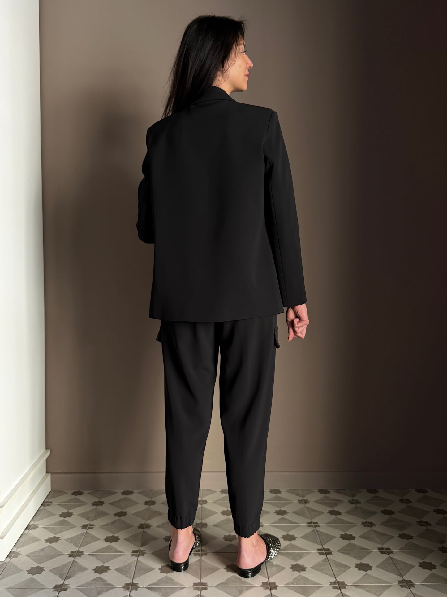 Giacca doppio petto in crepe nera