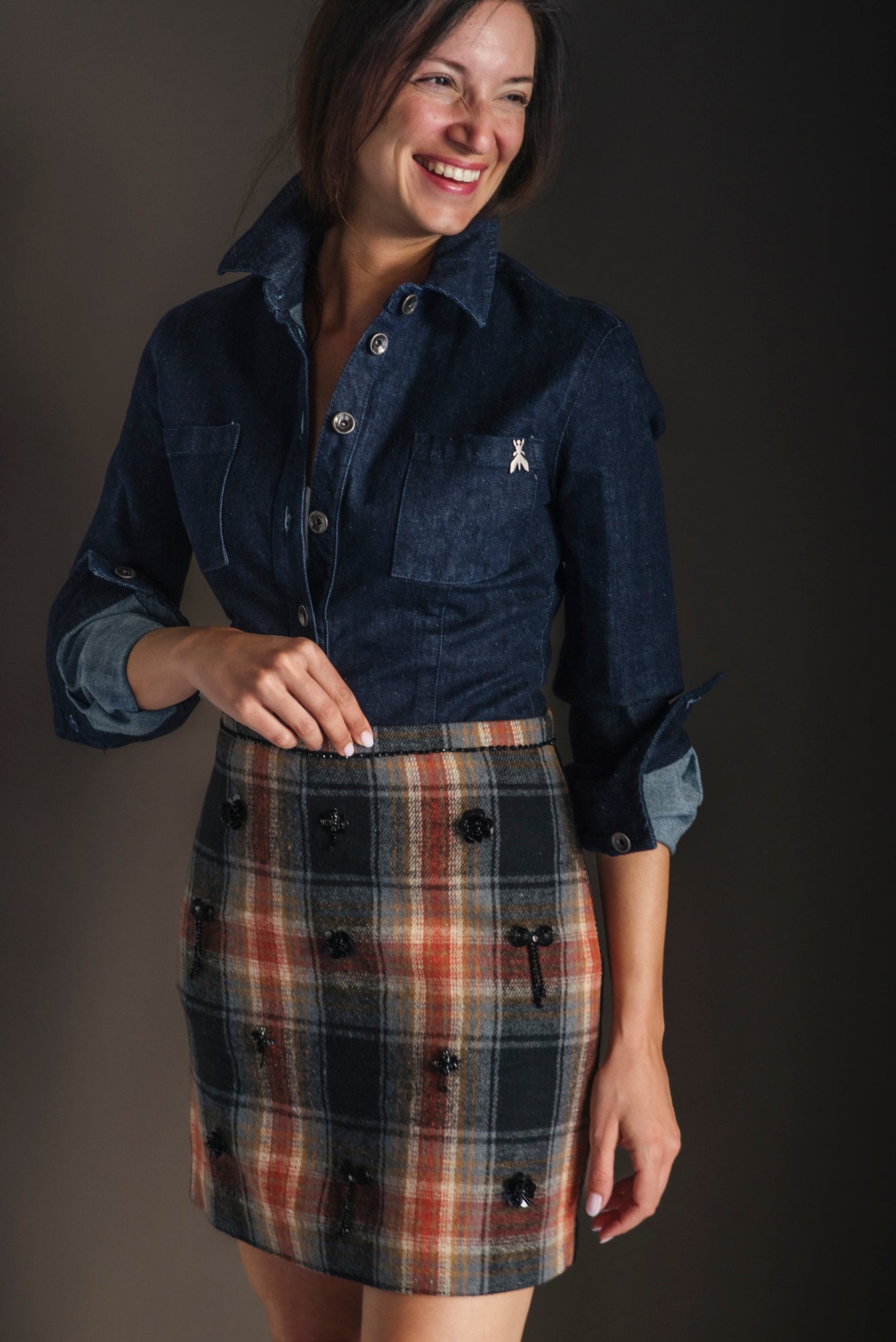 Minigonna in Tartan con applicazioni
