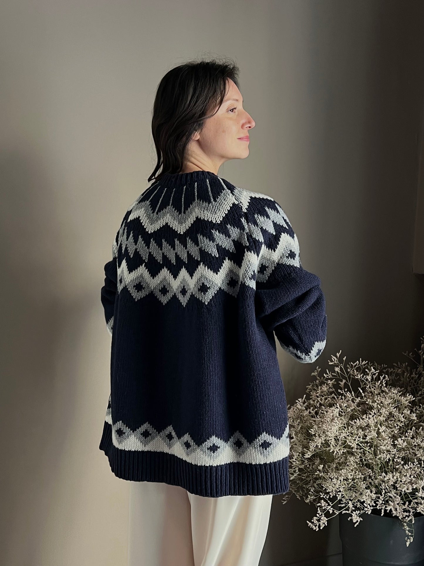 Cardigan in lana con lavorazione nordica blue