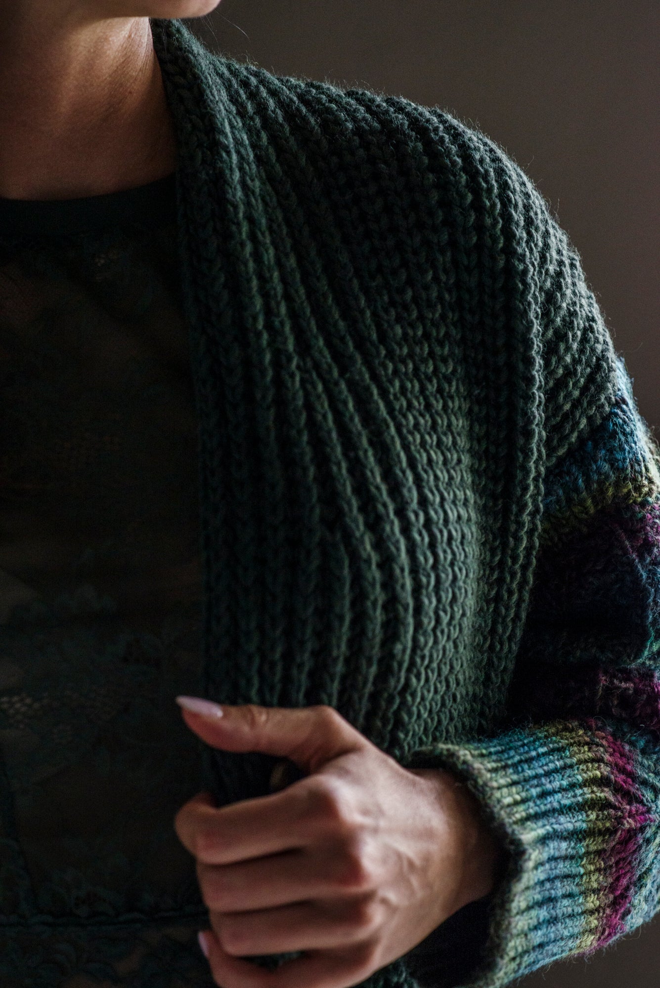 Cardigan oversize misto lana verde militare