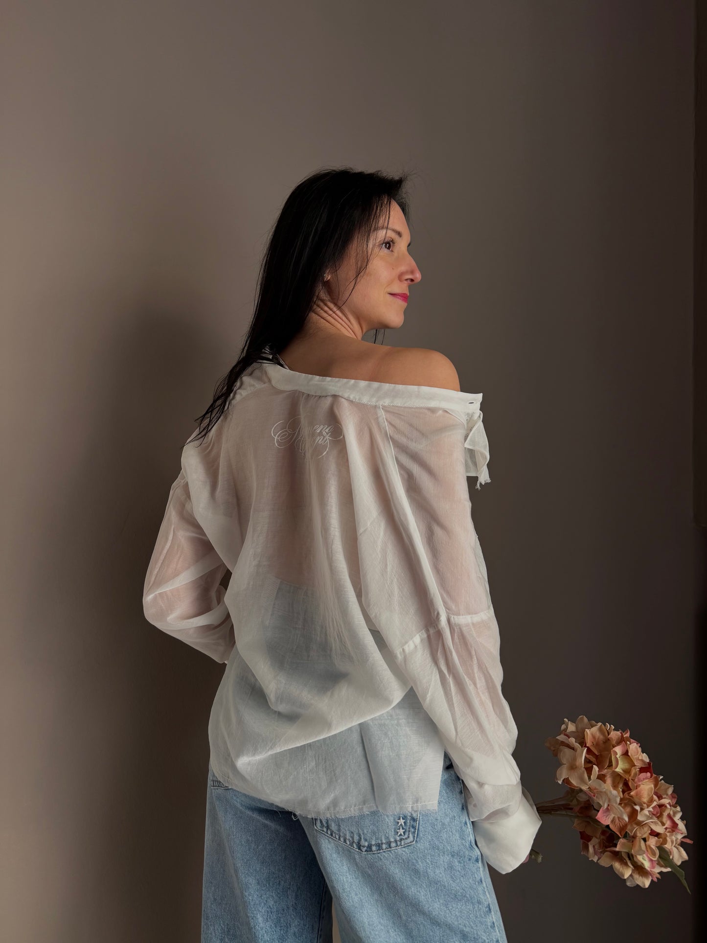 Camicia in Cotone e Seta avorio