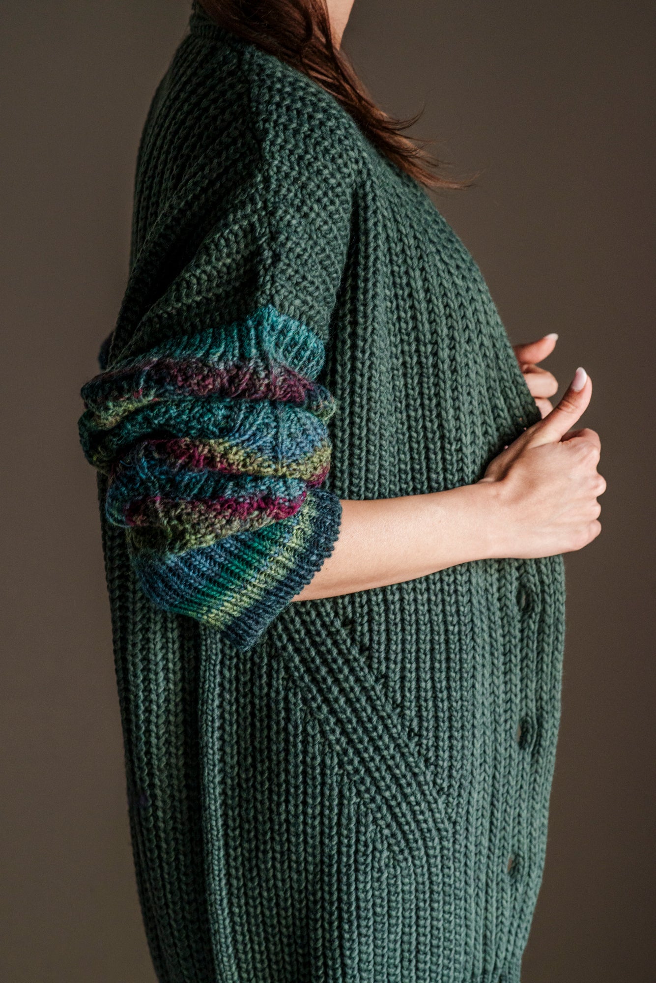 Cardigan oversize misto lana verde militare