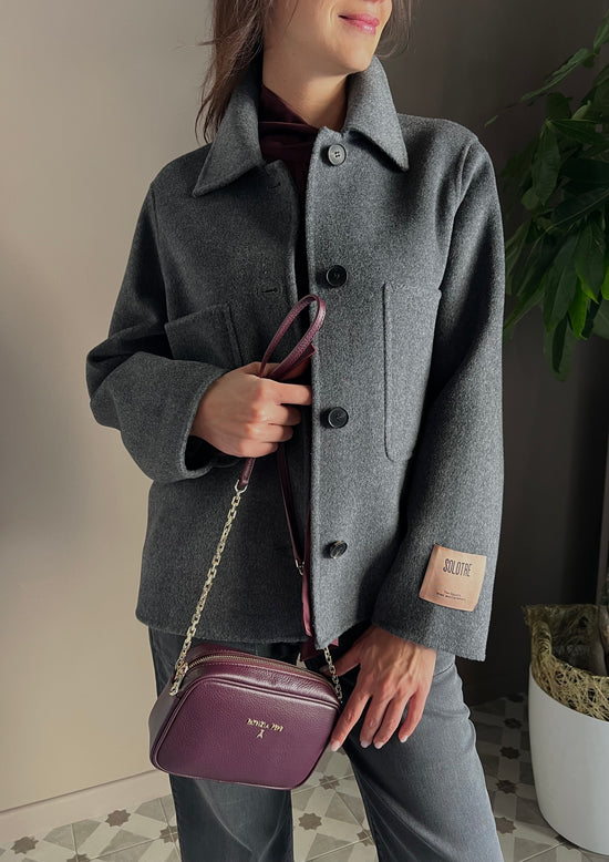 Giacca shacket in lana e cashmere grigio