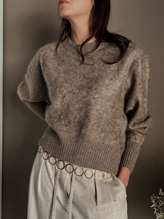Maglia girocollo in Yak e Cashmere taupe