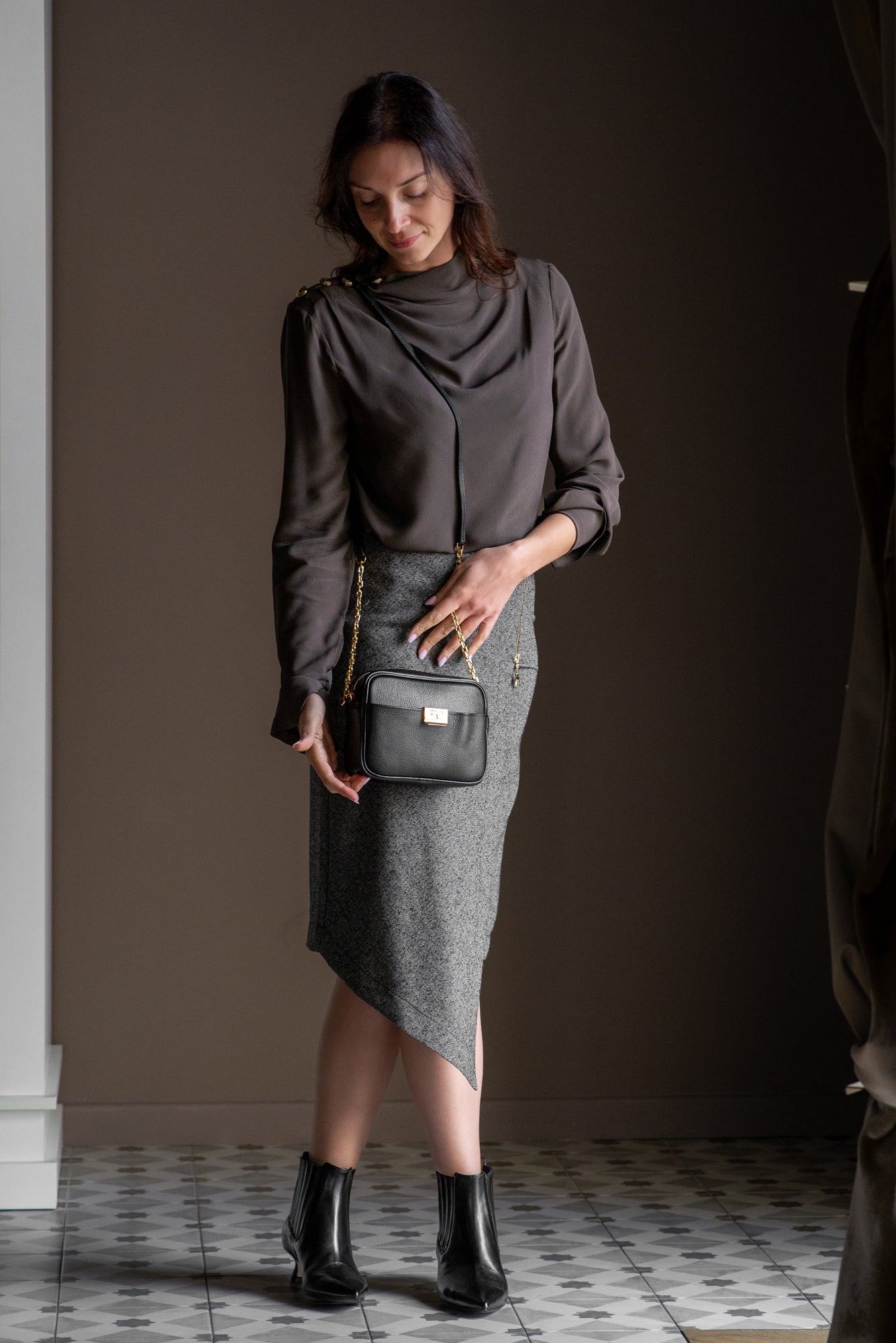 Borsa Crossbody in Pelle Patrizia Pepe Moro