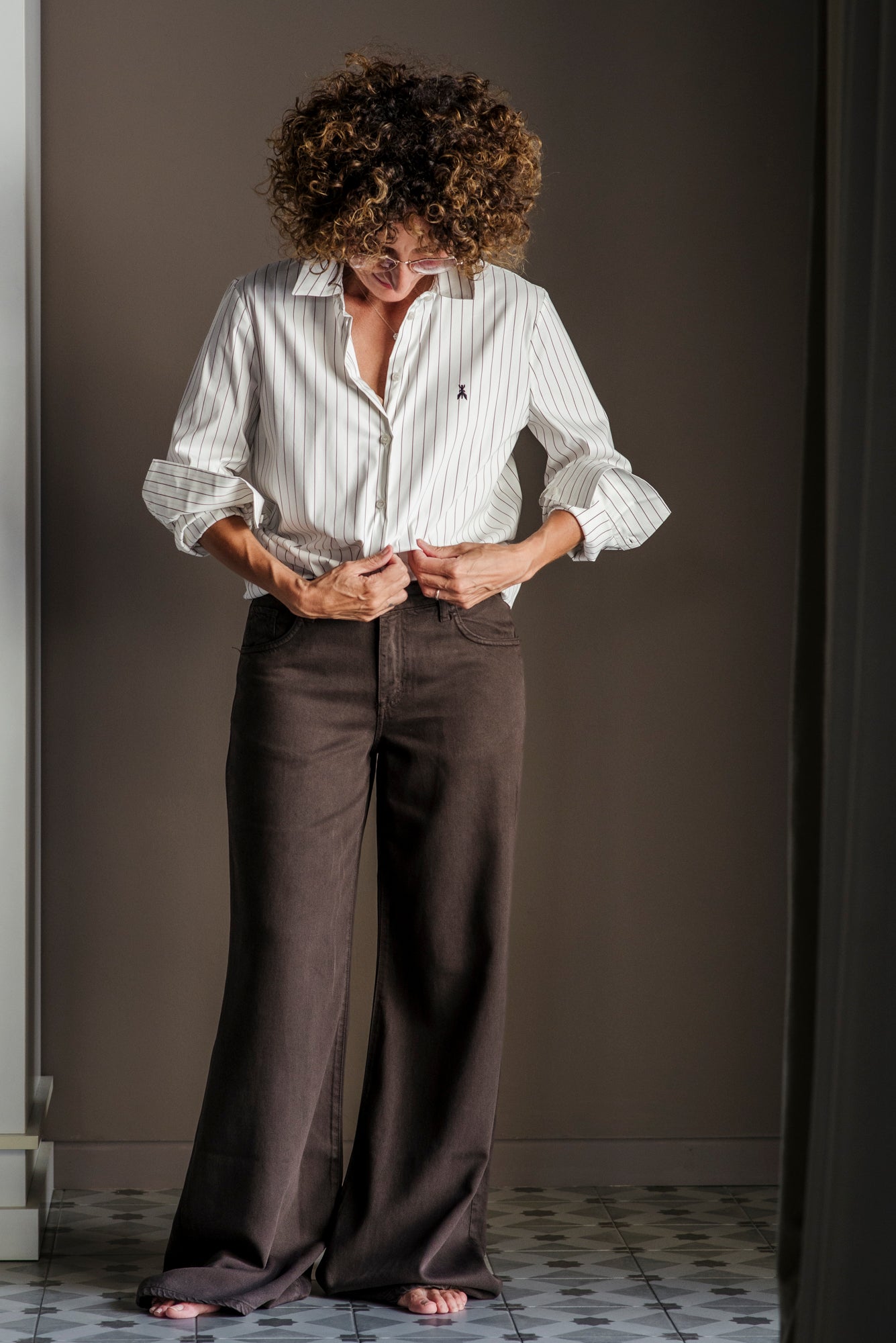 Pantalone wide leg in tencel fondente