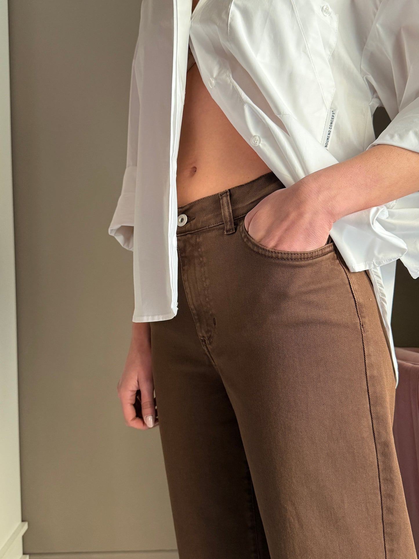 Pantalone straight in drill di cotone