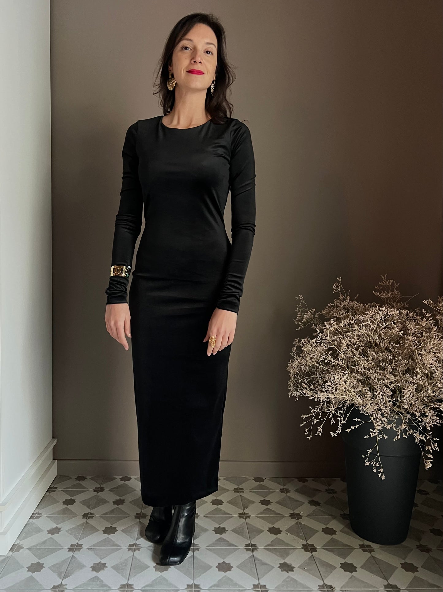 Abito lungo in velluto nero