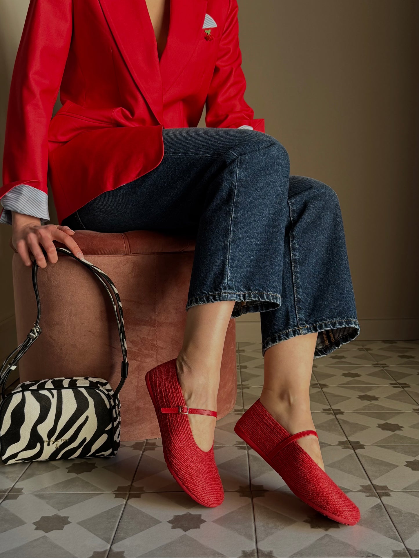 Mary Jane in tessuto grezzo Rossa