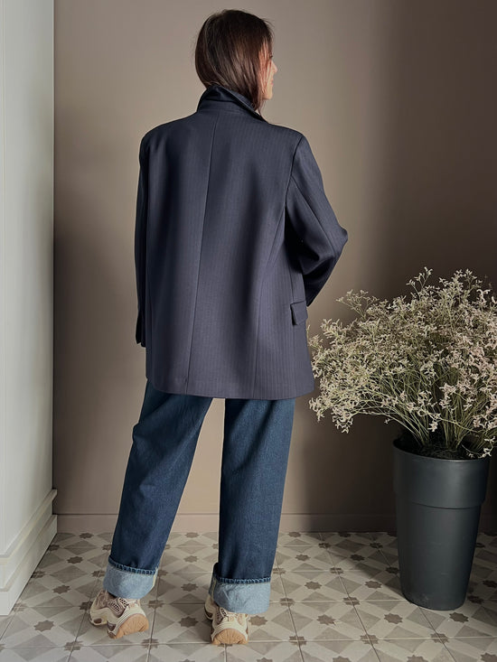 Giacca gessata over in punto stoffa navy