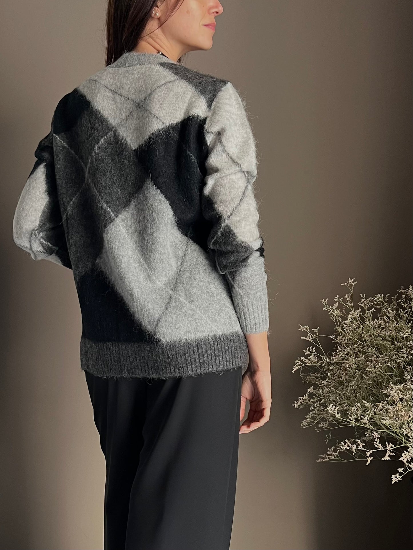 Cardigan losanghe in misto lana e Alpaca