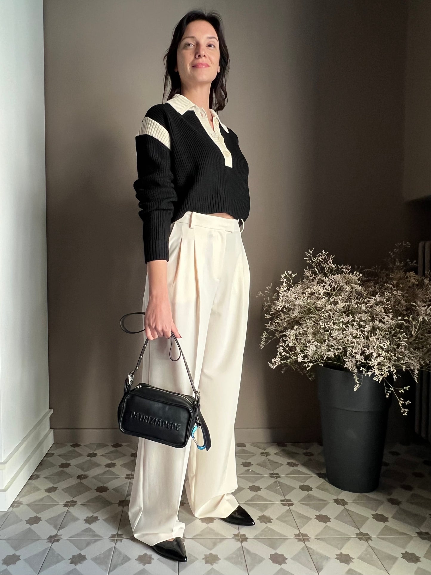 Maglia polo crop a costine