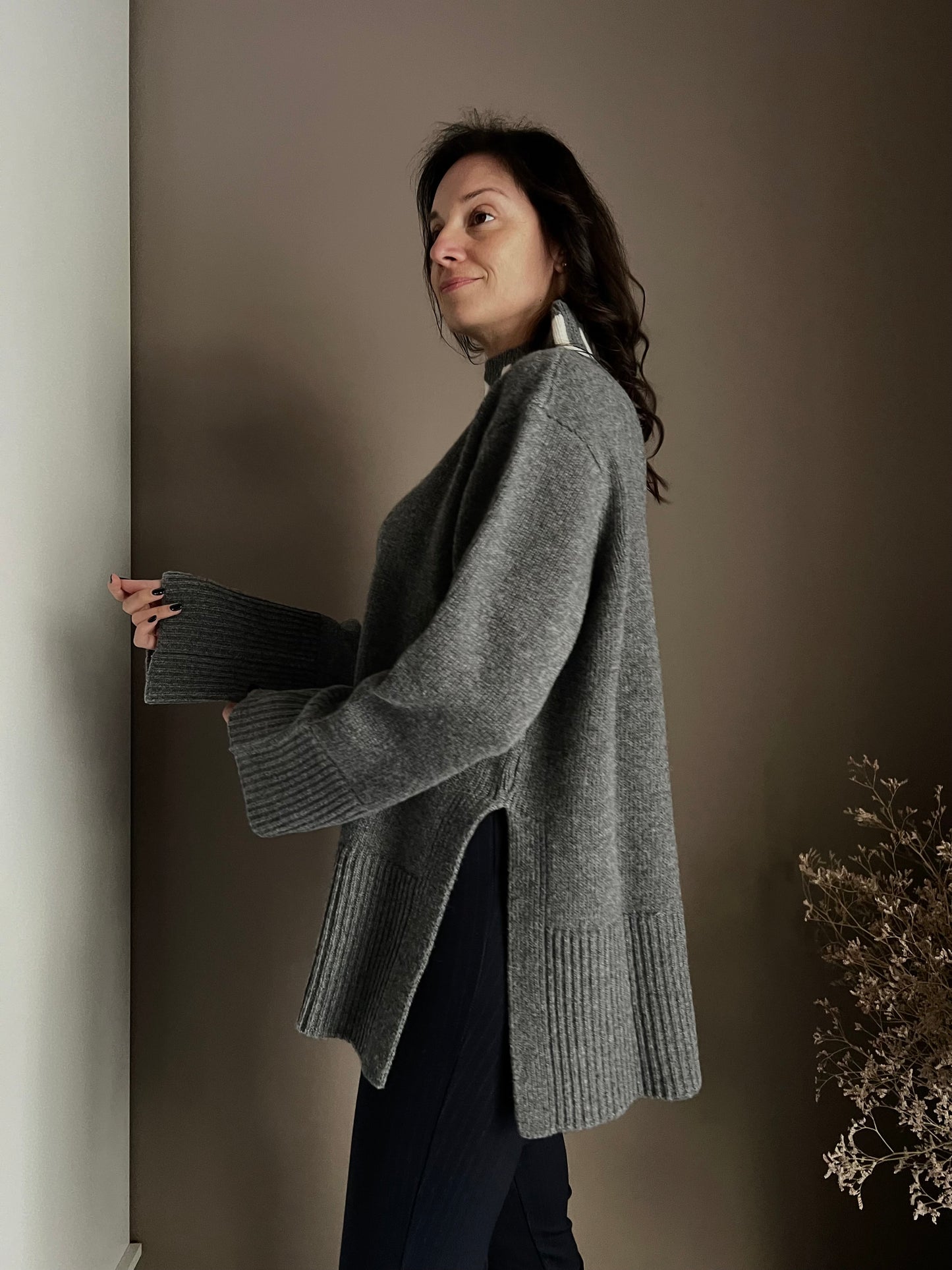 Maglione oversize So Allure collo alto grigio