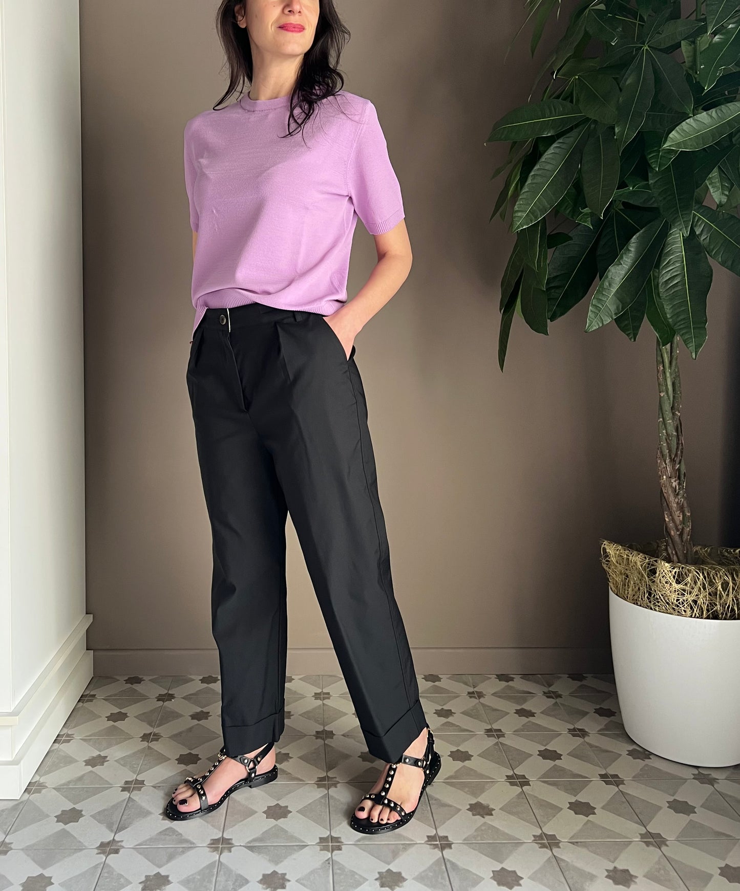 Pantalone in cotone con risvolto
