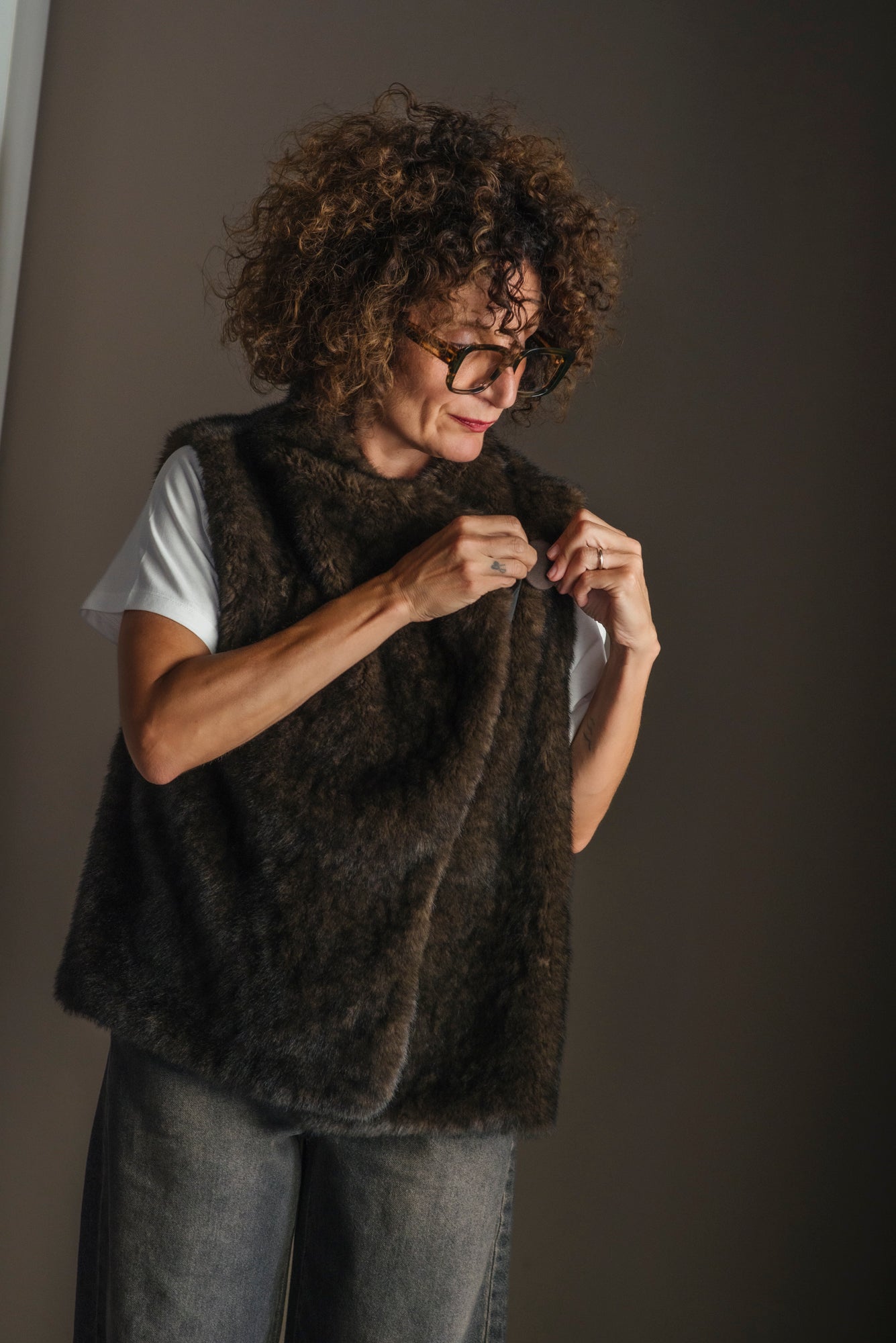 Gilet in ecopelliccia moro