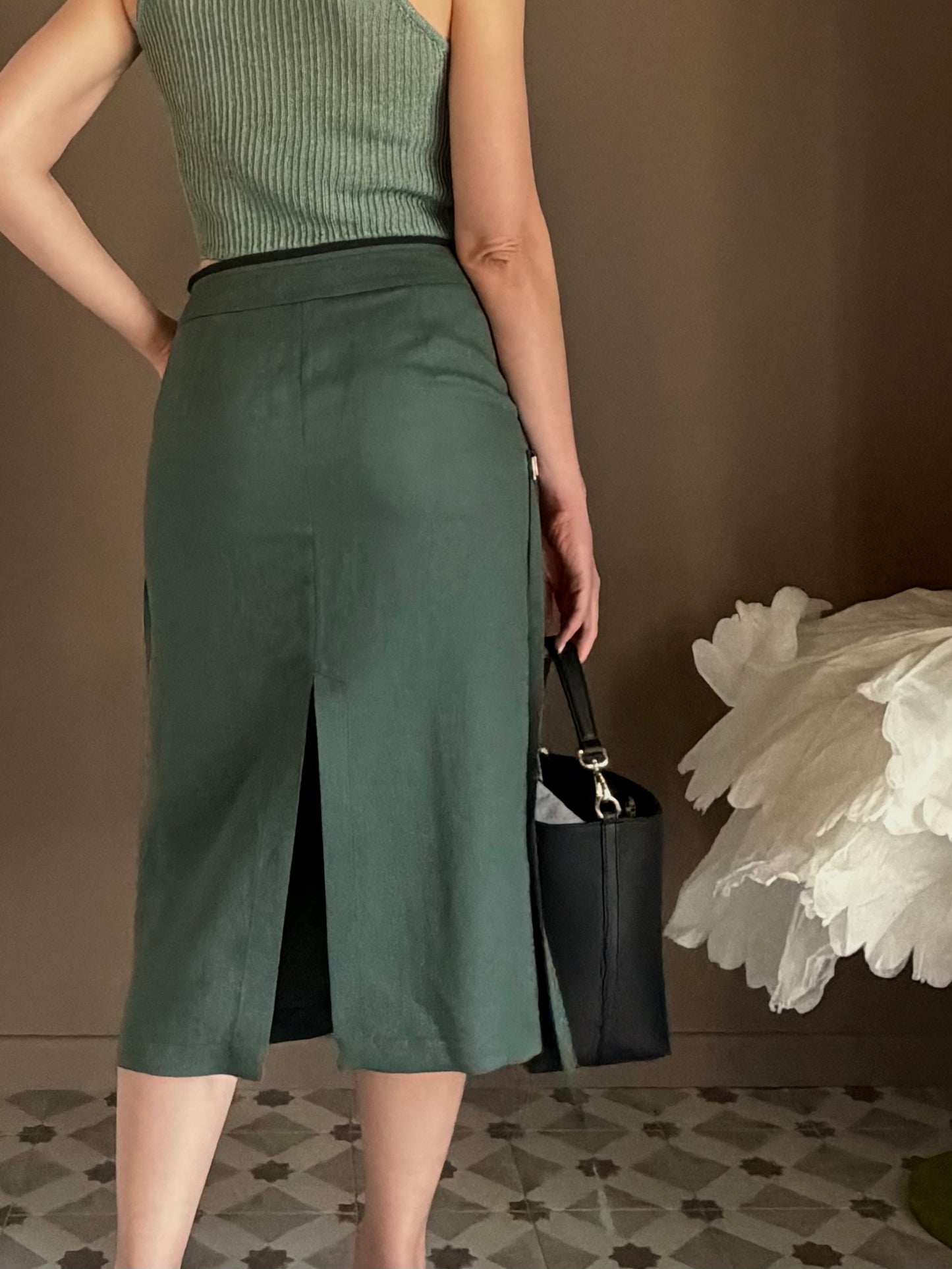 Gonna Midi Patrizia Pepe in Lino e Viscosa – Verde Salvia