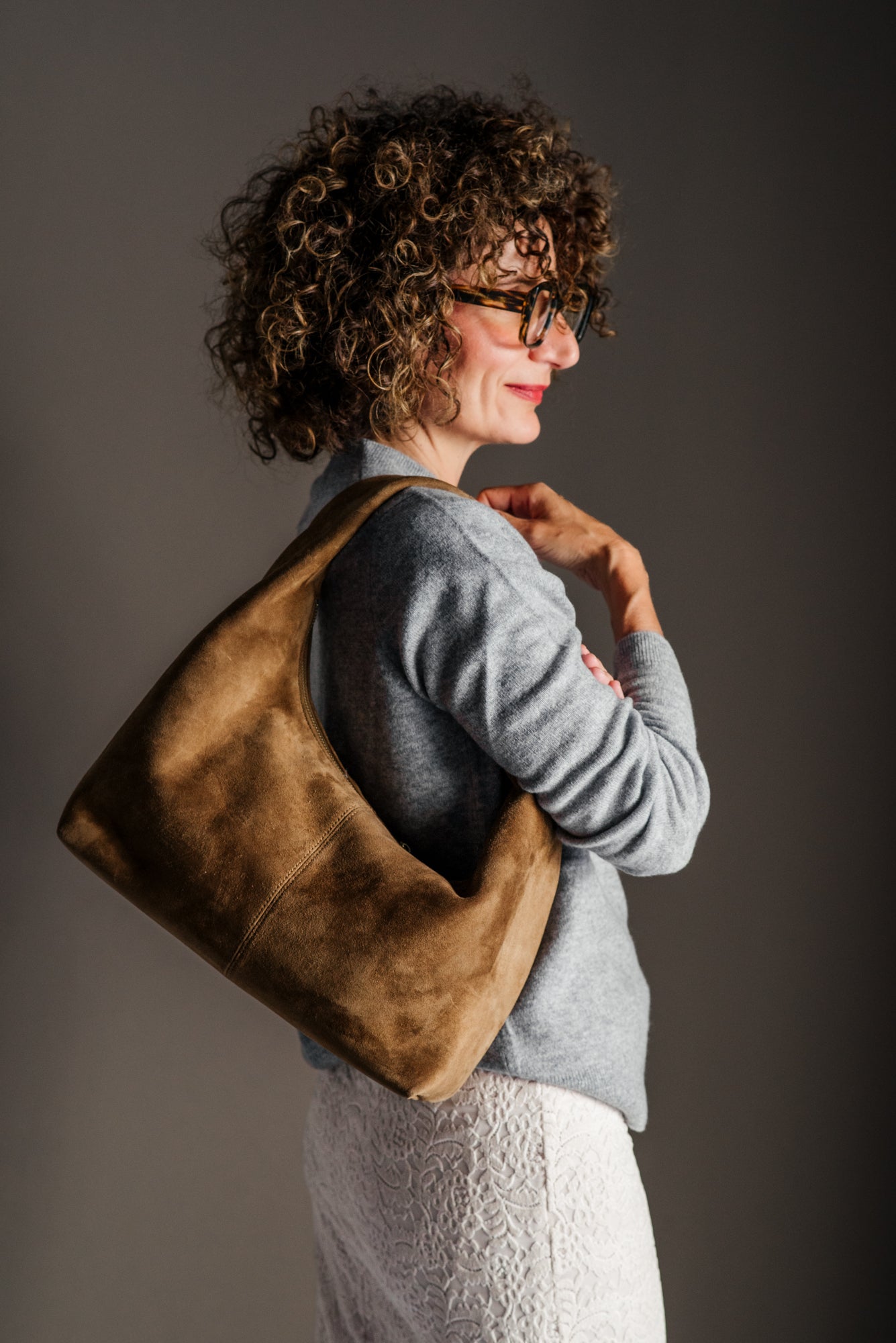 Borsa a Spalla in Camoscio Ash