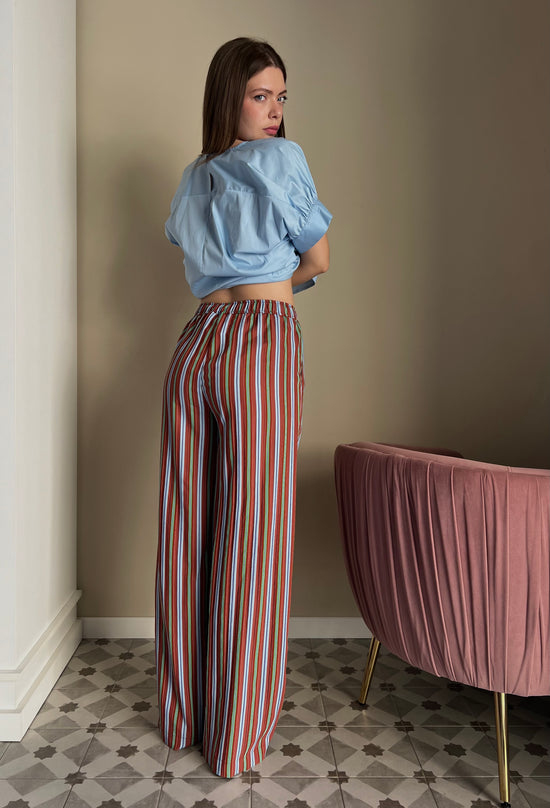 Pantalone mille righe con elastico in vita