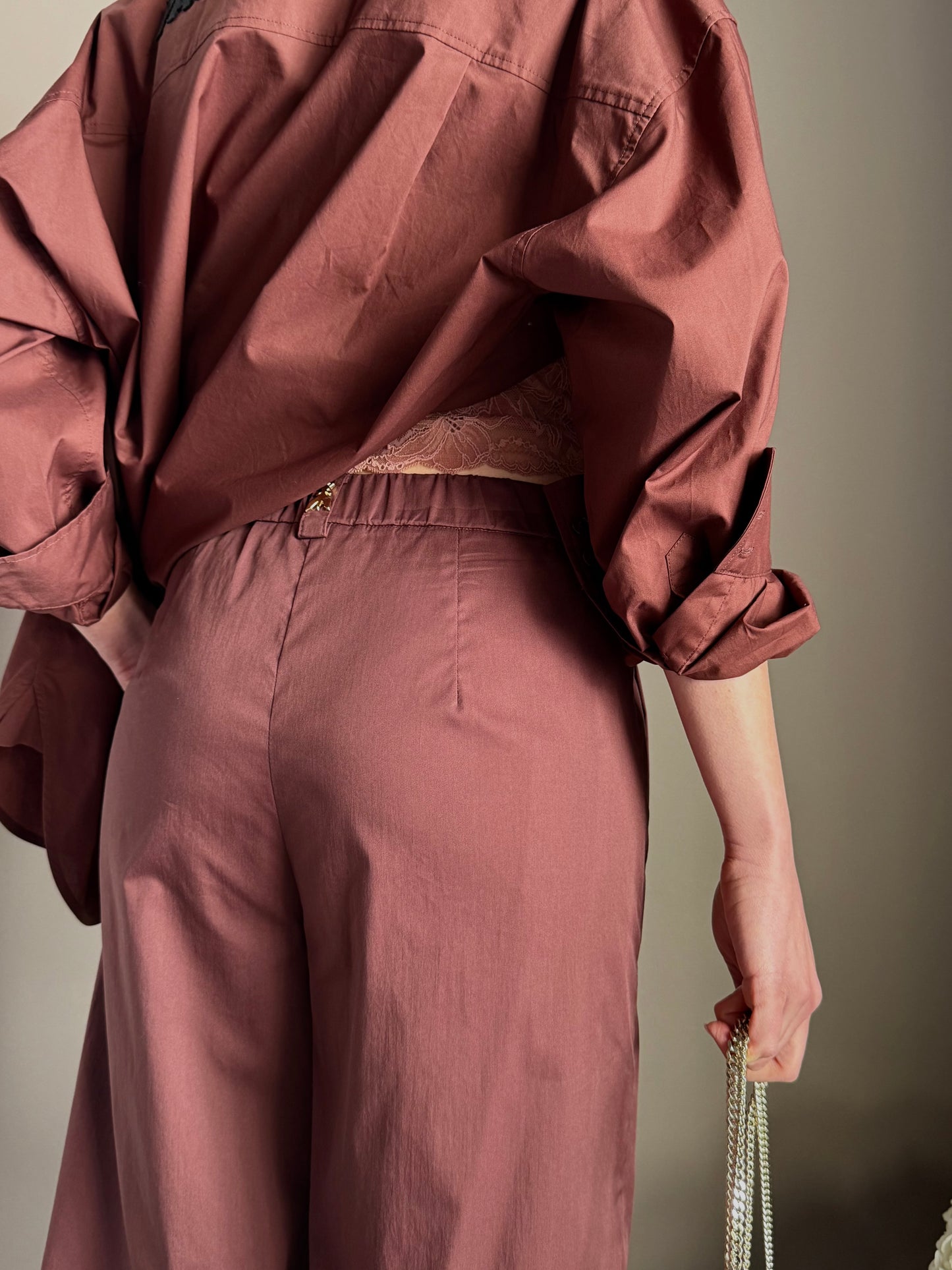 Pantalone in popeline con elastico Brown