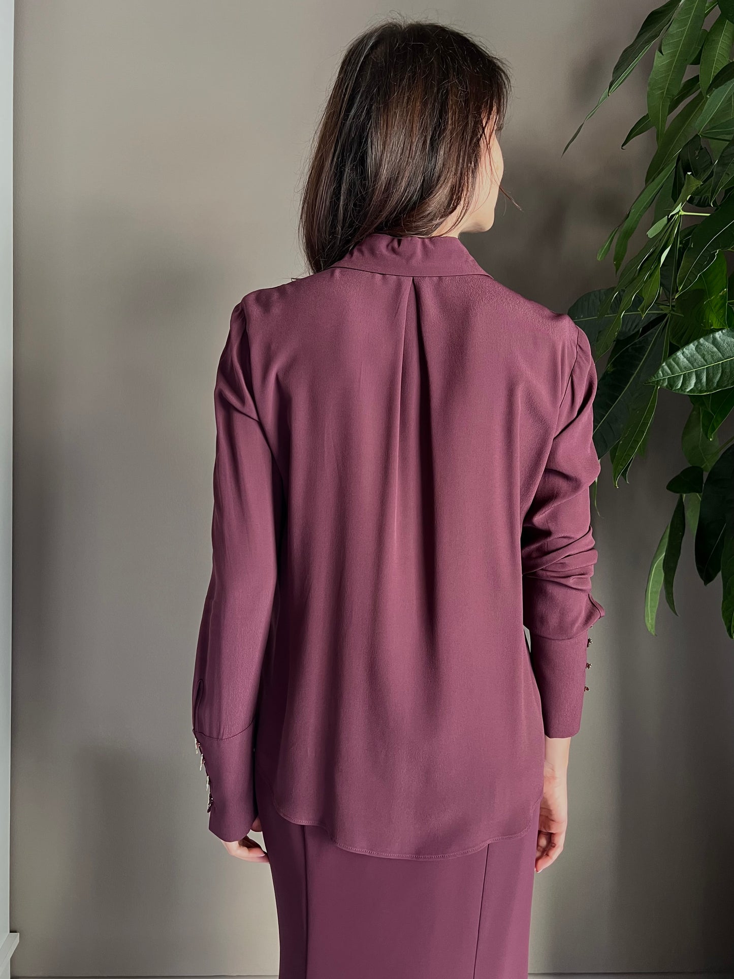 Camicia in viscosa con fly sui polsi Purple Red