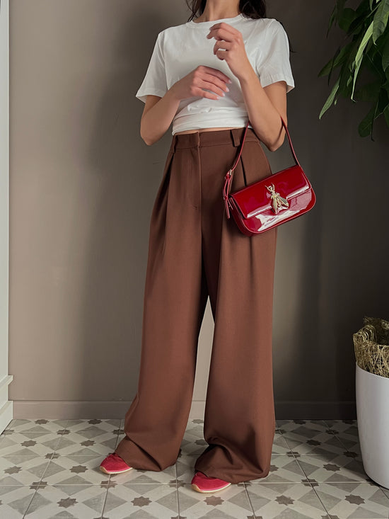 Pantalone oversize in gabardine Earth Brown
