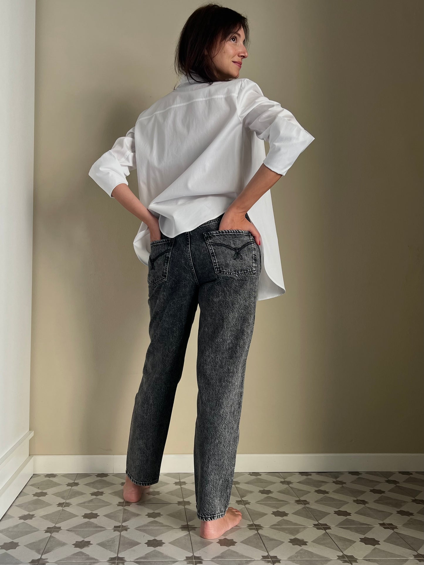 Pantalone denim vita alta